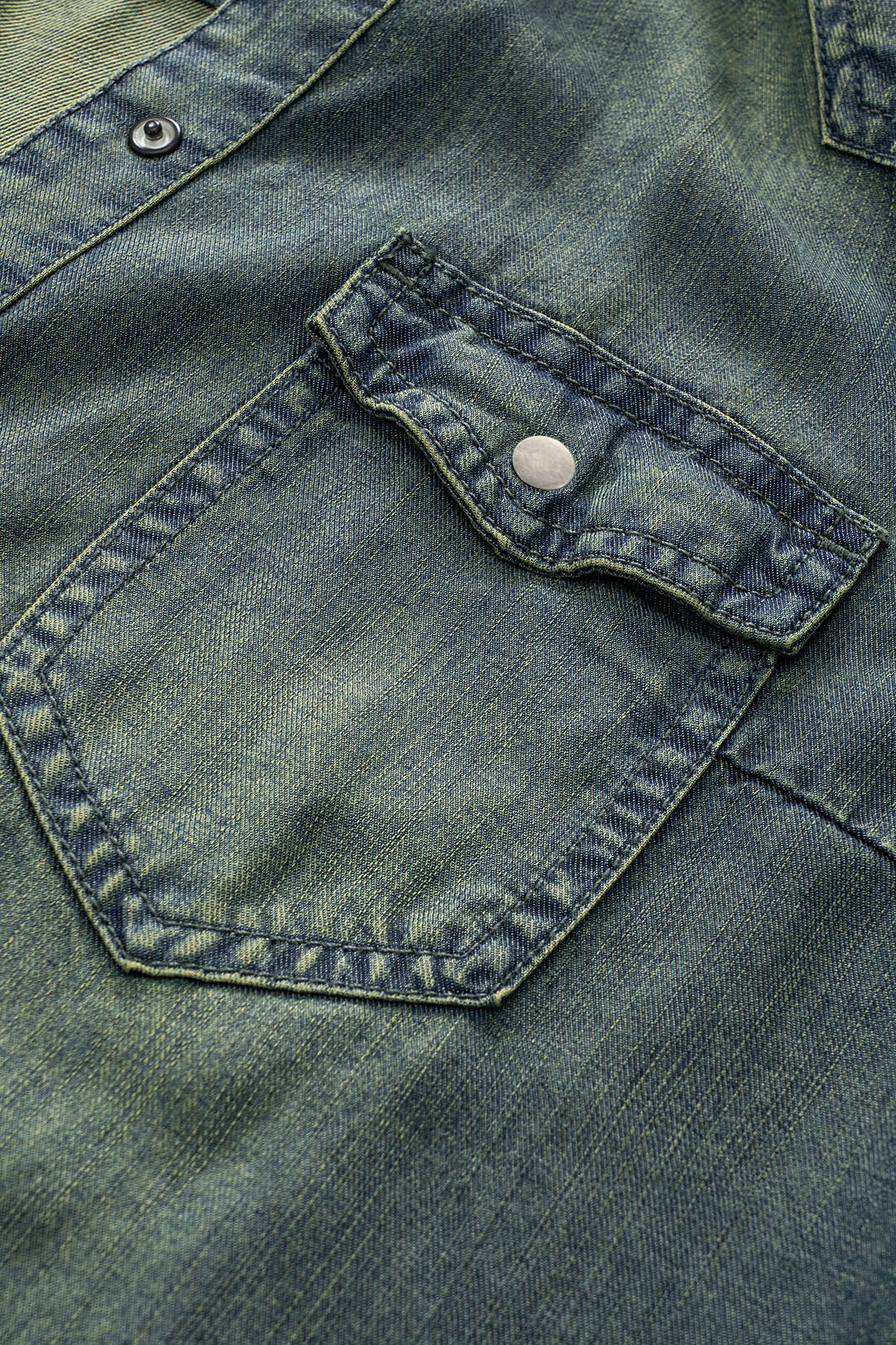 Denim Ruched Knotted Short-Sleeved Shirt