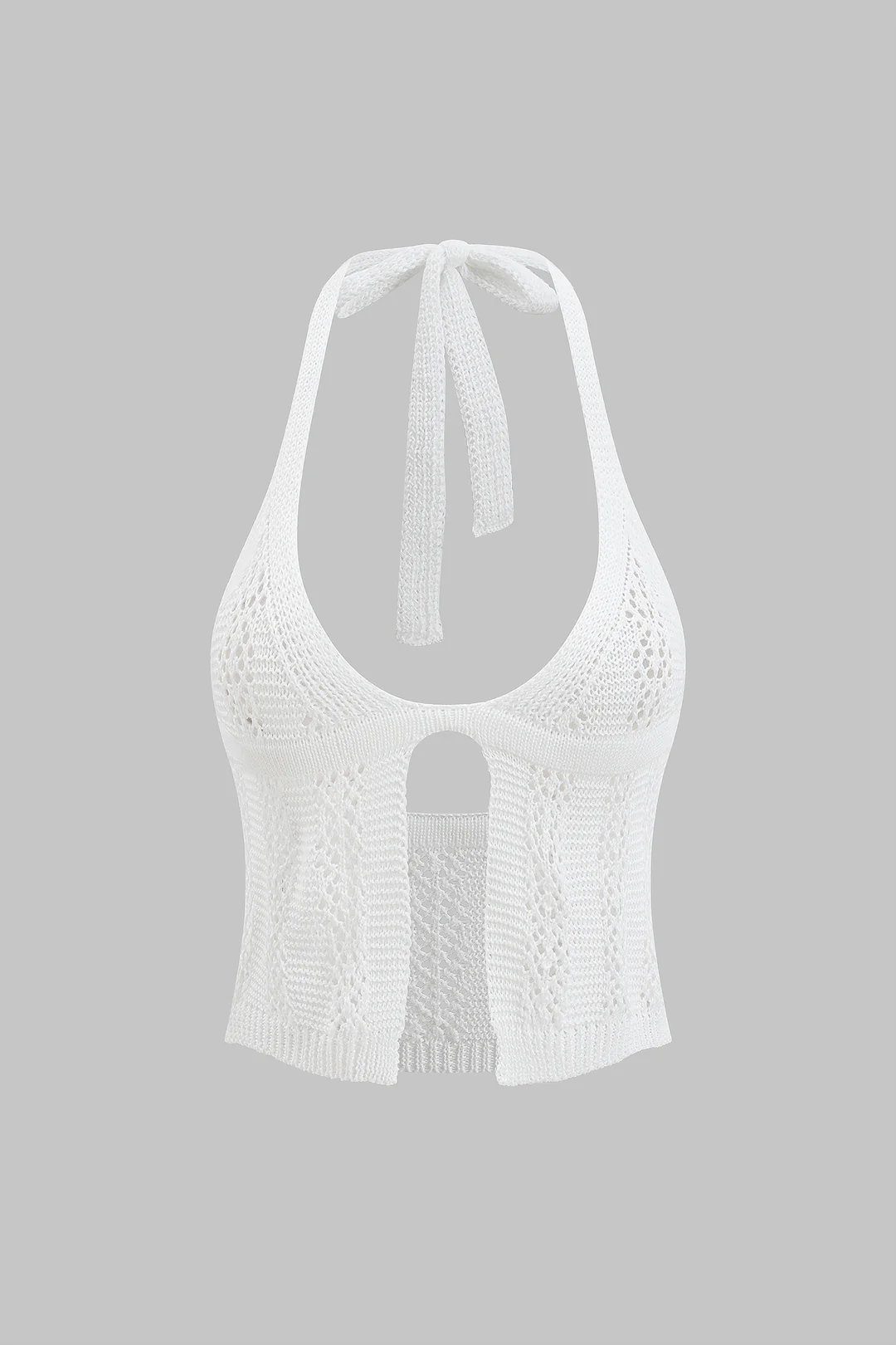 Knit Hollow Out V-Neck Halter Cut Out Tank Top And Tie-Up Skirt Set