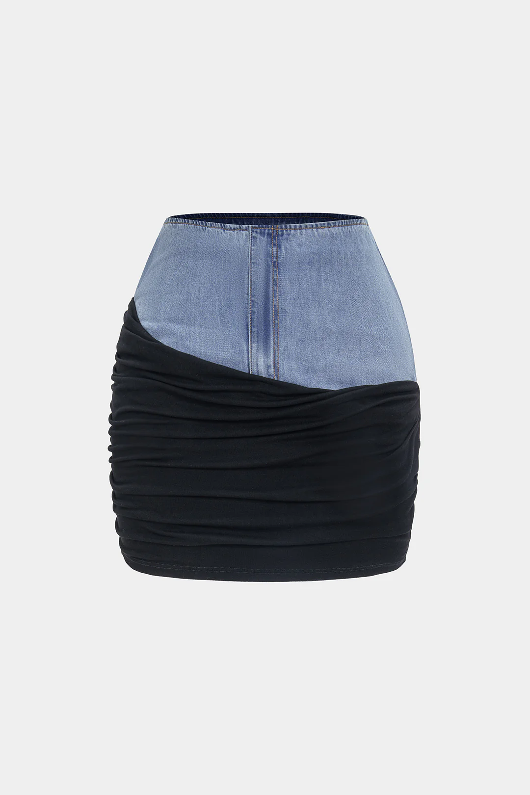 Denim Patchwork Ruched Women's Skirt