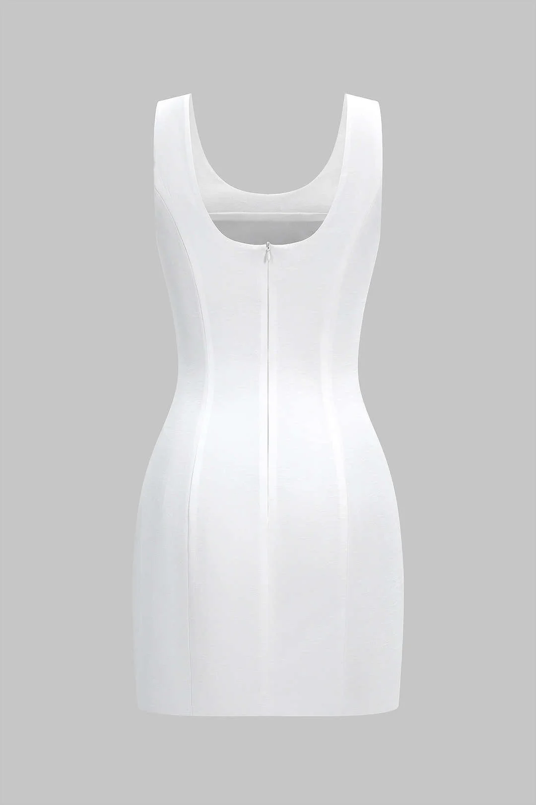 Asymmetrical Metallic Button Ruched Sleeveless Mini Dress