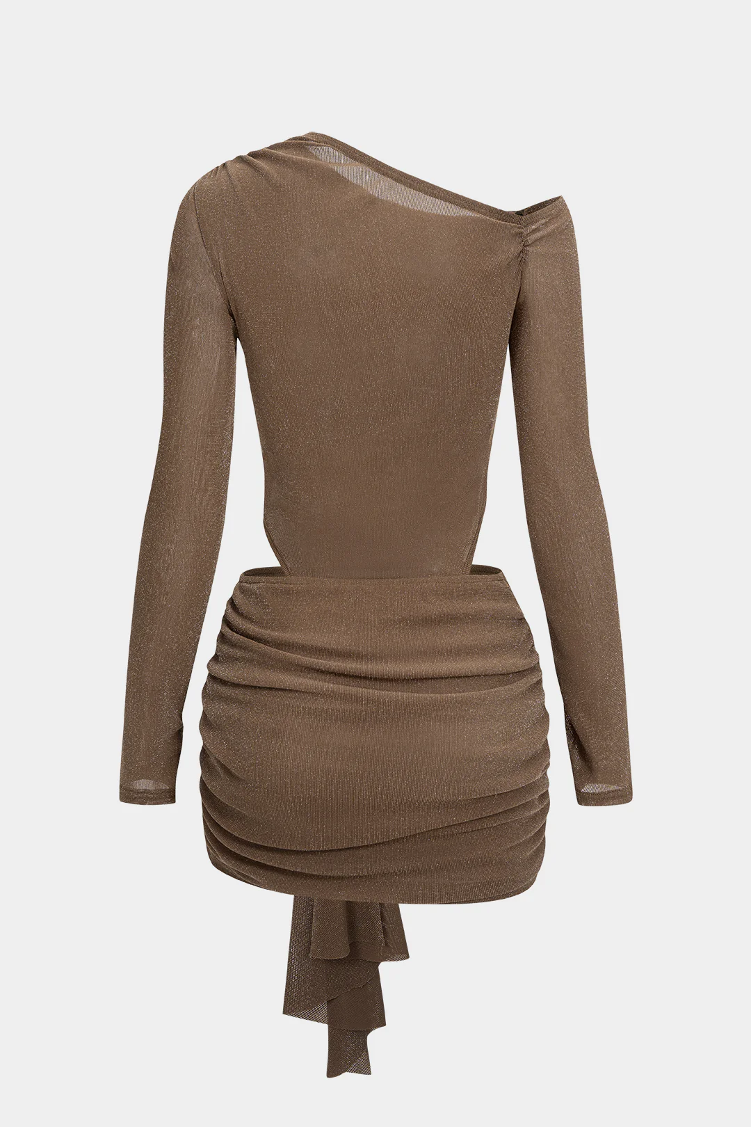 Asymmetrical Neck Cut Out Ruched Long Sleeve Mini Dress