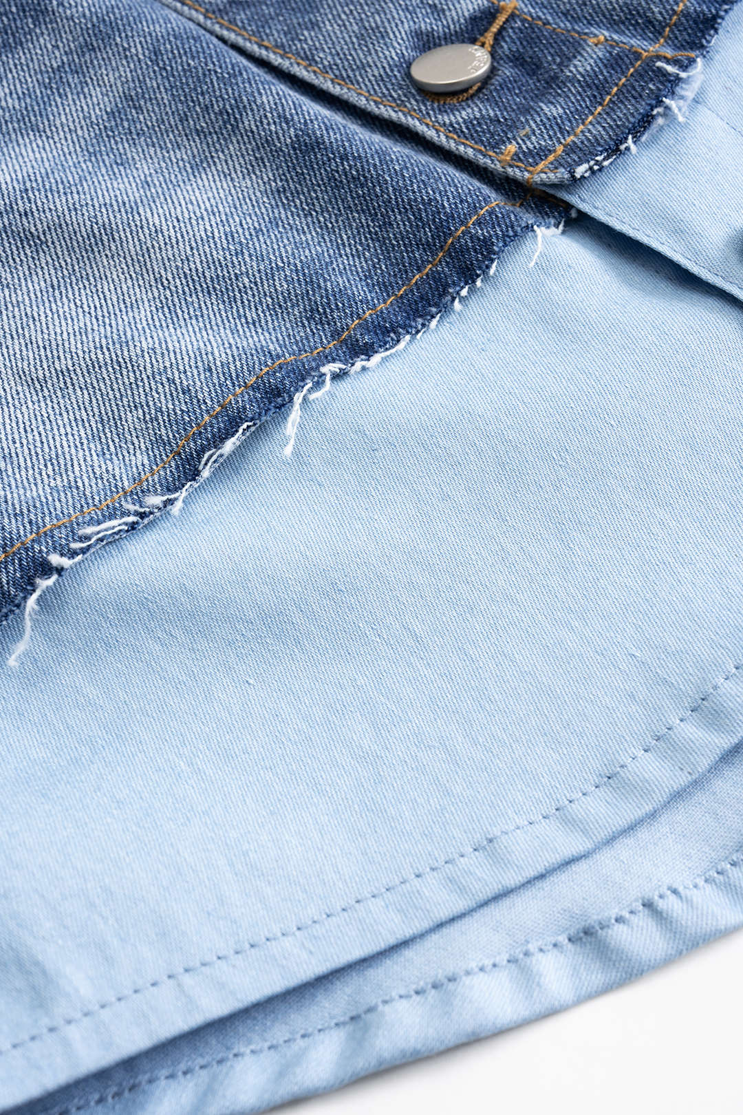 Washed Ripped Patchwork Denim Skirt with Buttons