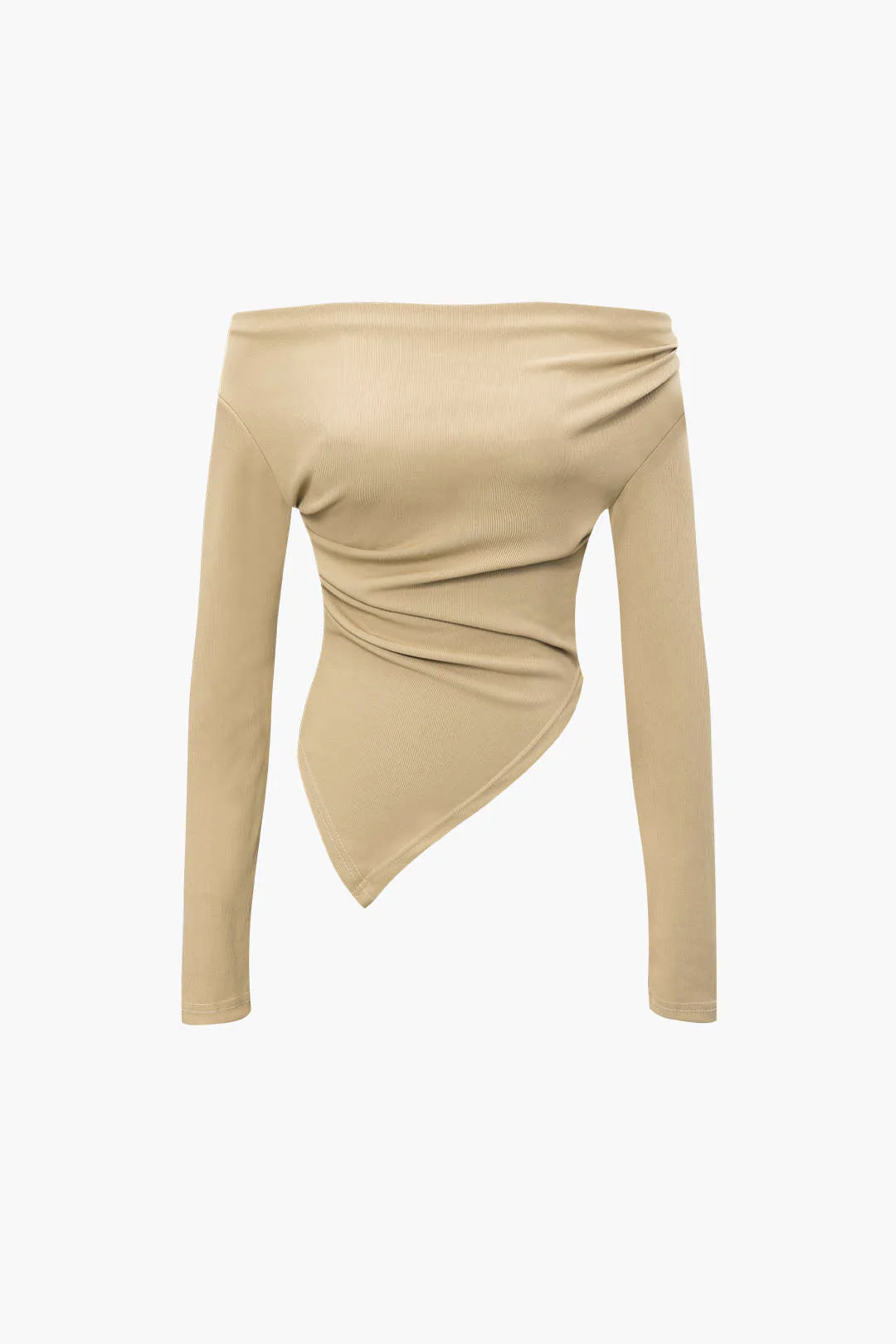 Off-the-Shoulder Ruched Asymmetric Top and Straight-Leg Pants Set