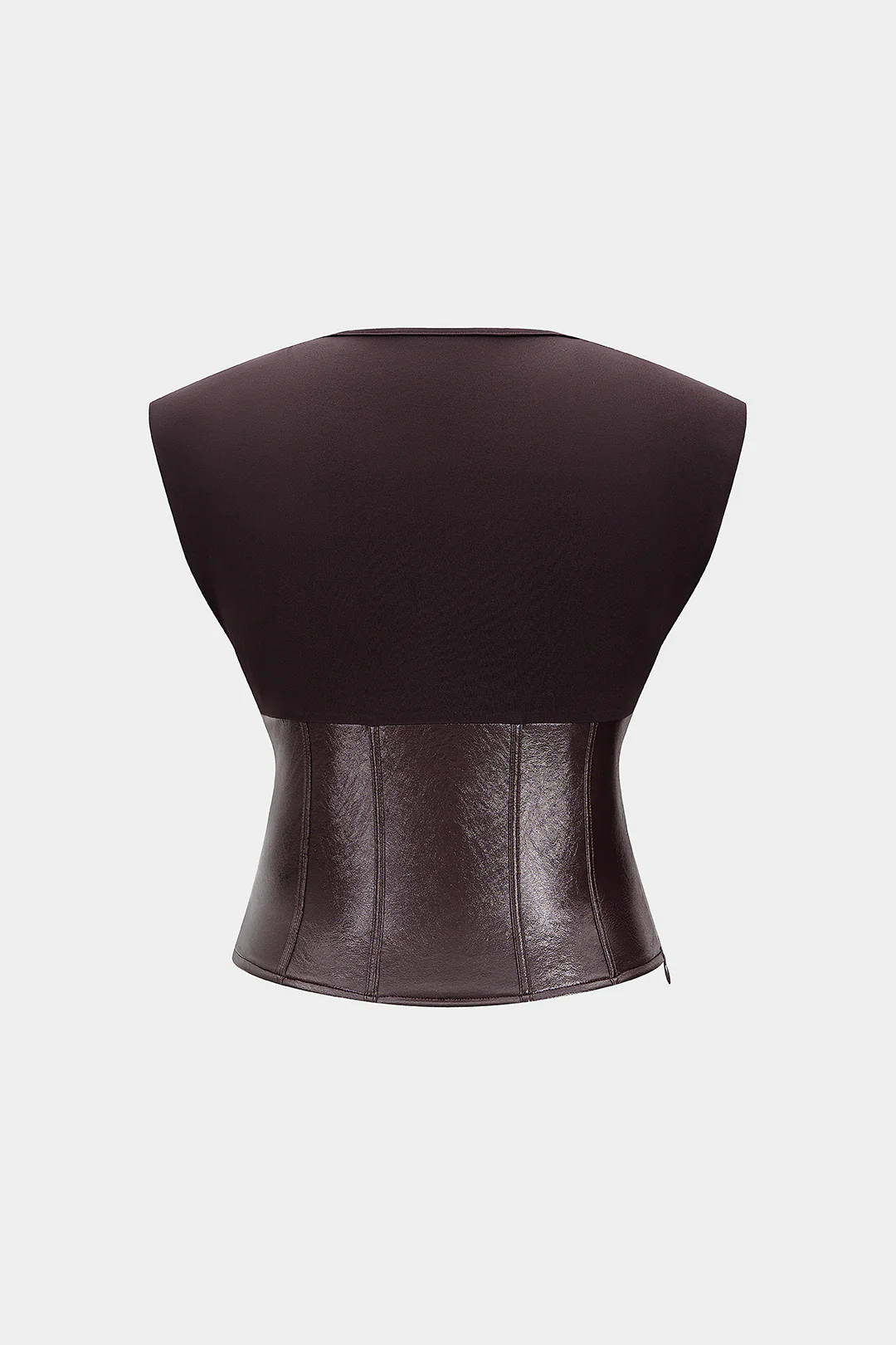 Faux Leather Round Neck Patchwork Short Sleeve T-Shirt