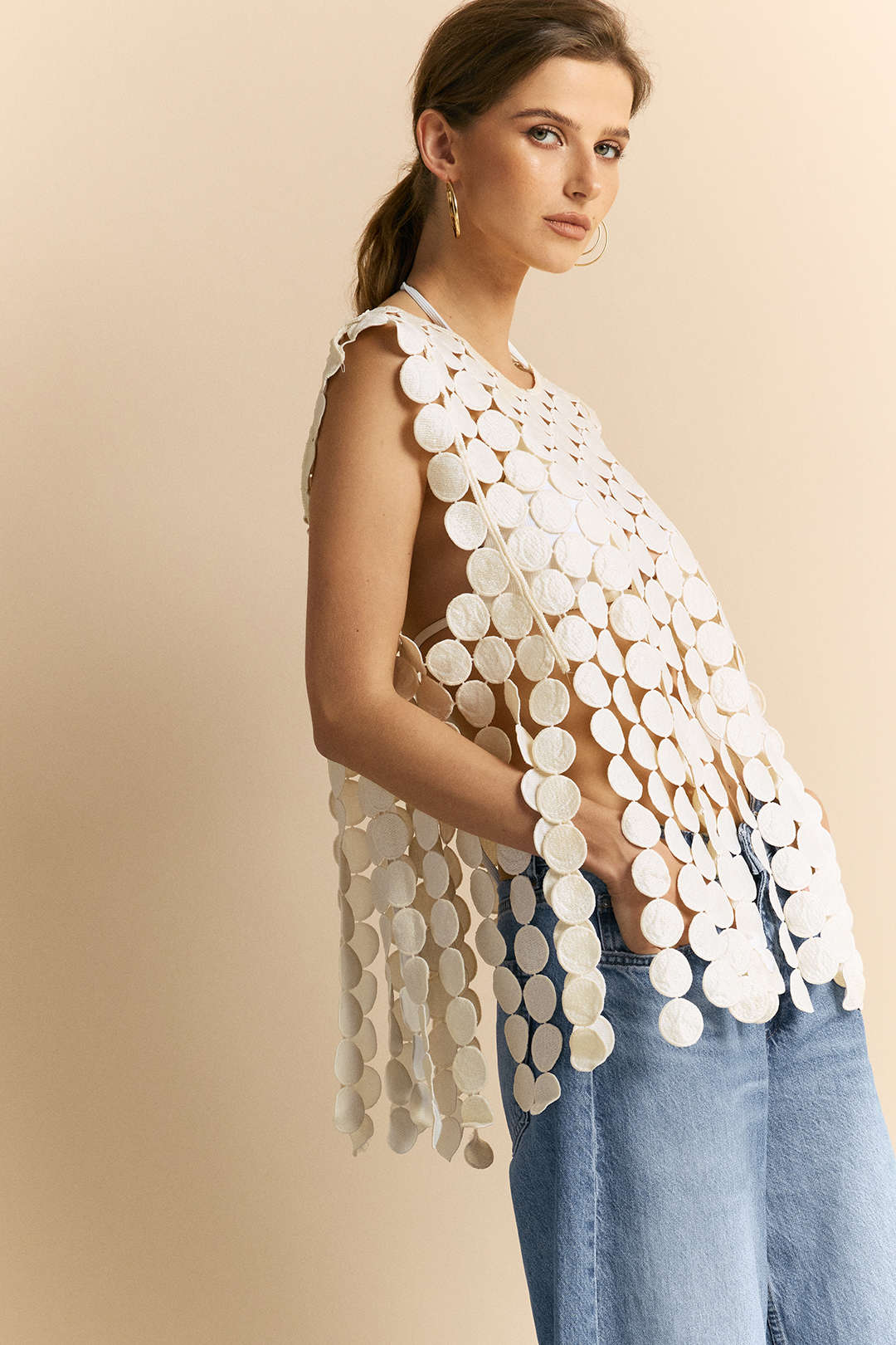 Irregular Fringed Tie-Back Tank Top