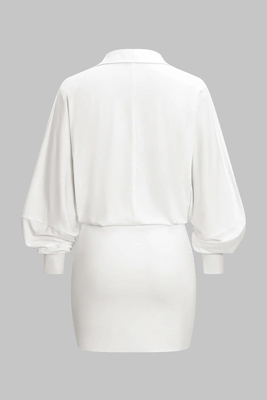 Ruched Draped Cowl V-Neck Long Sleeve Mini Dress