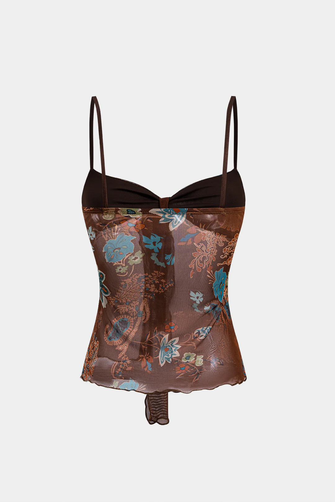 Contrasting Retro Pattern Mesh Tie-Knot Slip Cami Top