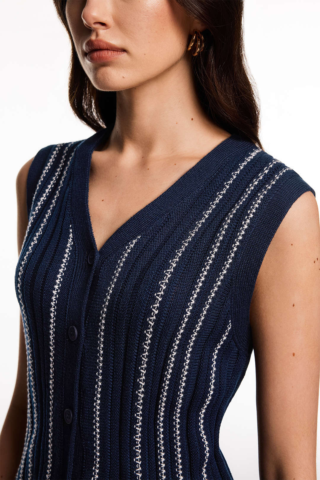 Knit Contrast Button Tank Top