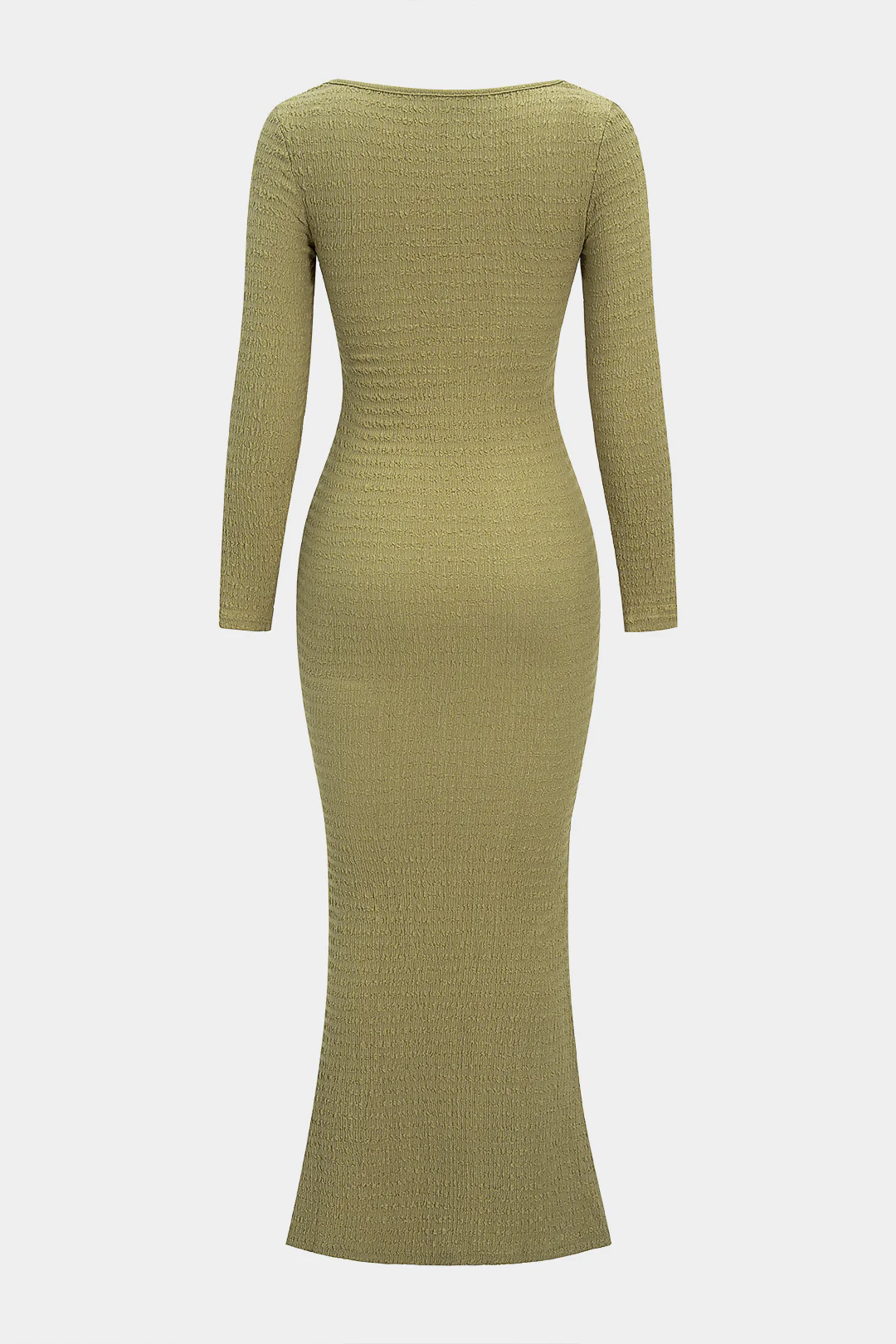 Knit Ribbed Square Neck Long-Sleeve Dress