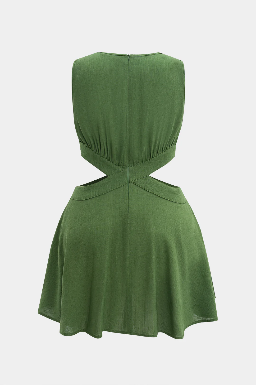 Plus Size Linen Zippered Cut-Out Sleeveless Mini Dress