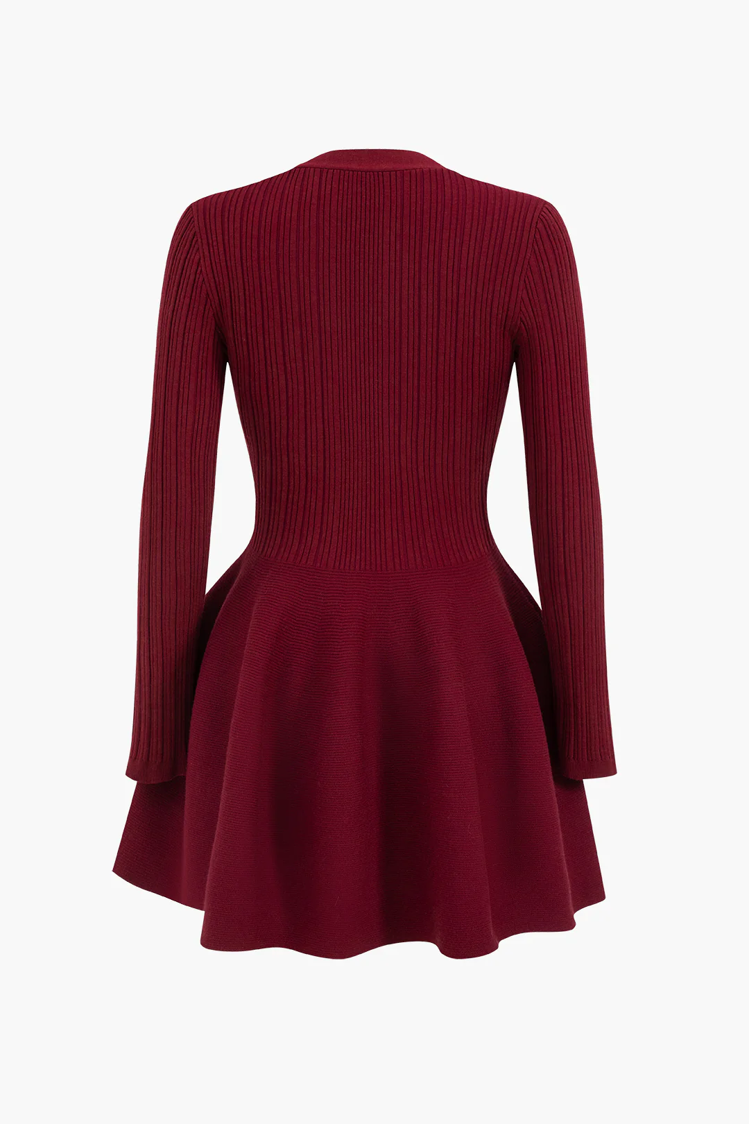 Knit Puffed Hem Long Sleeve V-Neck Dress