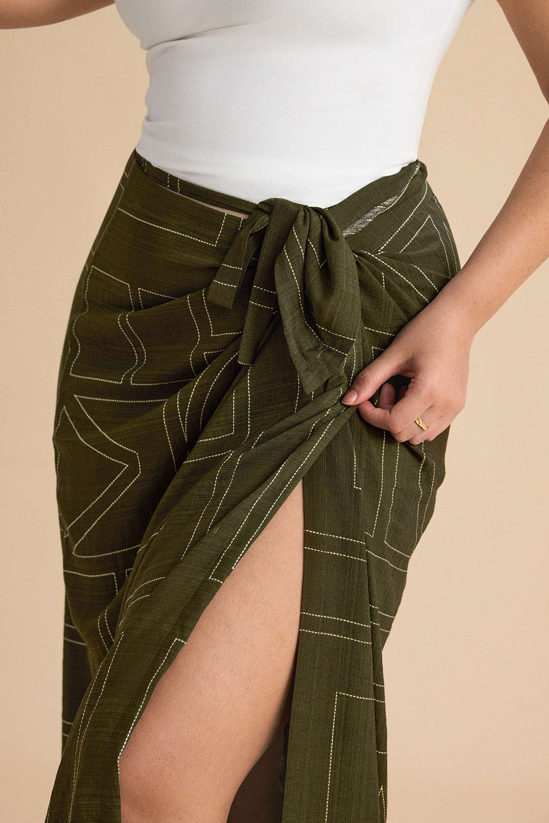 Plus Size Geometric Print Knotted High Waist Skirt