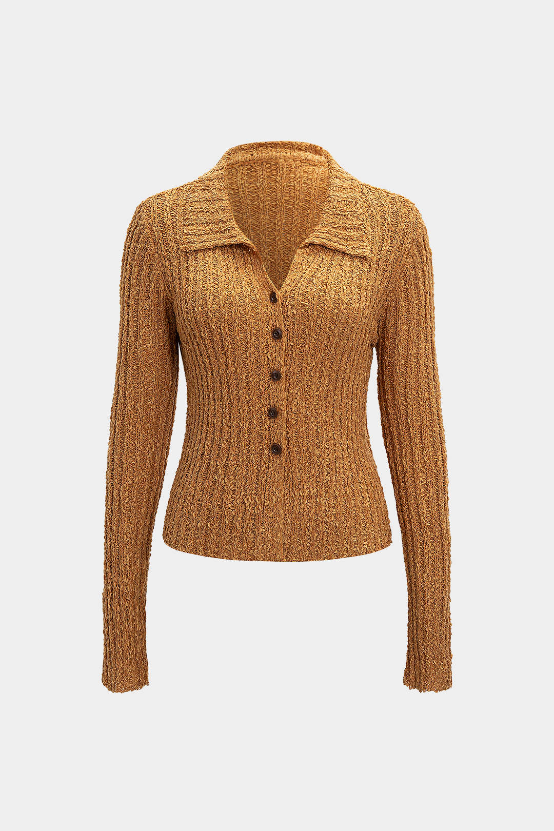 Knit Ribbed Buttoned Long Sleeve Top