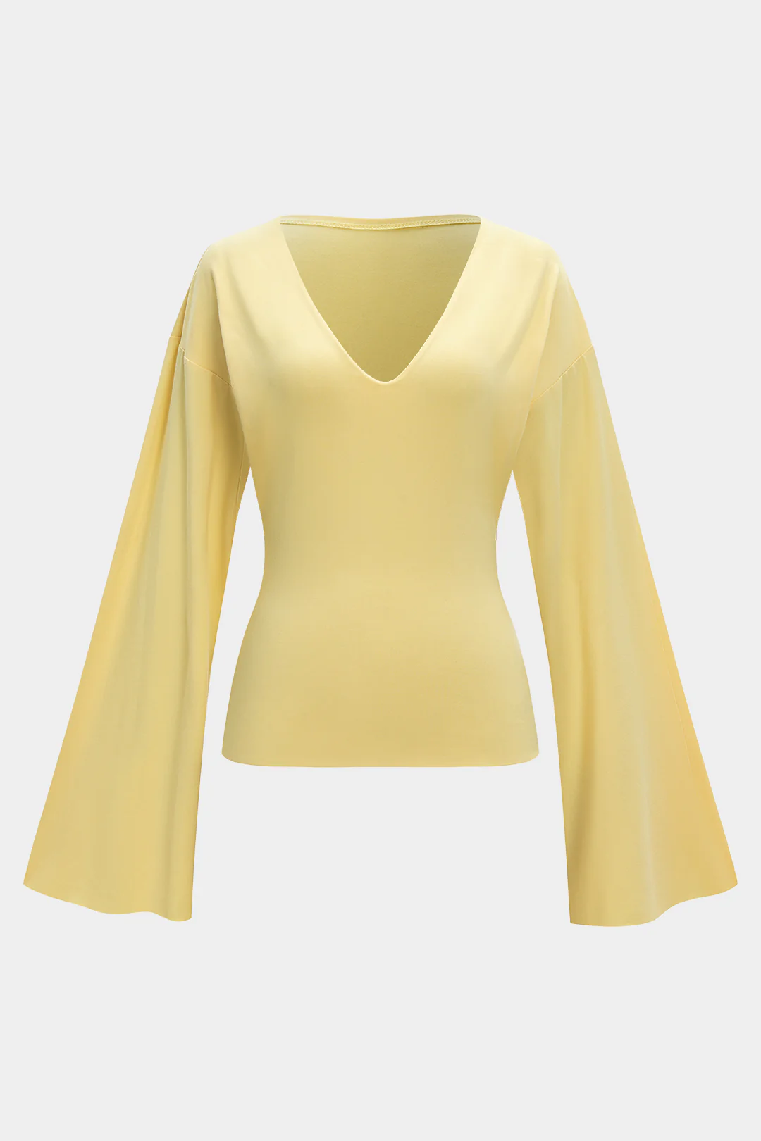 Solid V-Neck Bell Long-Sleeve Top