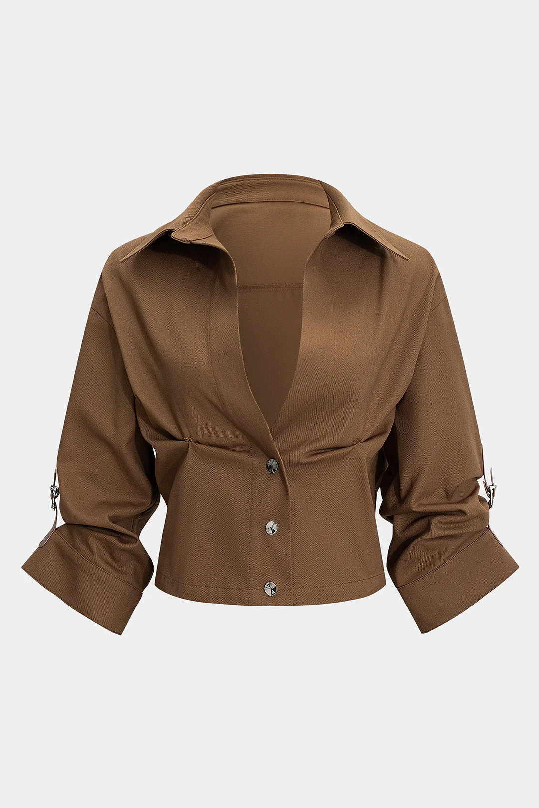 Buttoned Ruched Short-Sleeved Shirt