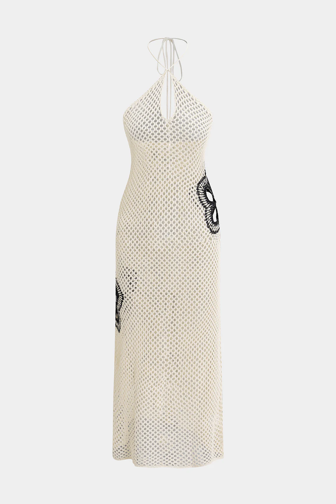 Knit Halter Neck Cut Out Tie Back Sleeveless Backless  Dress