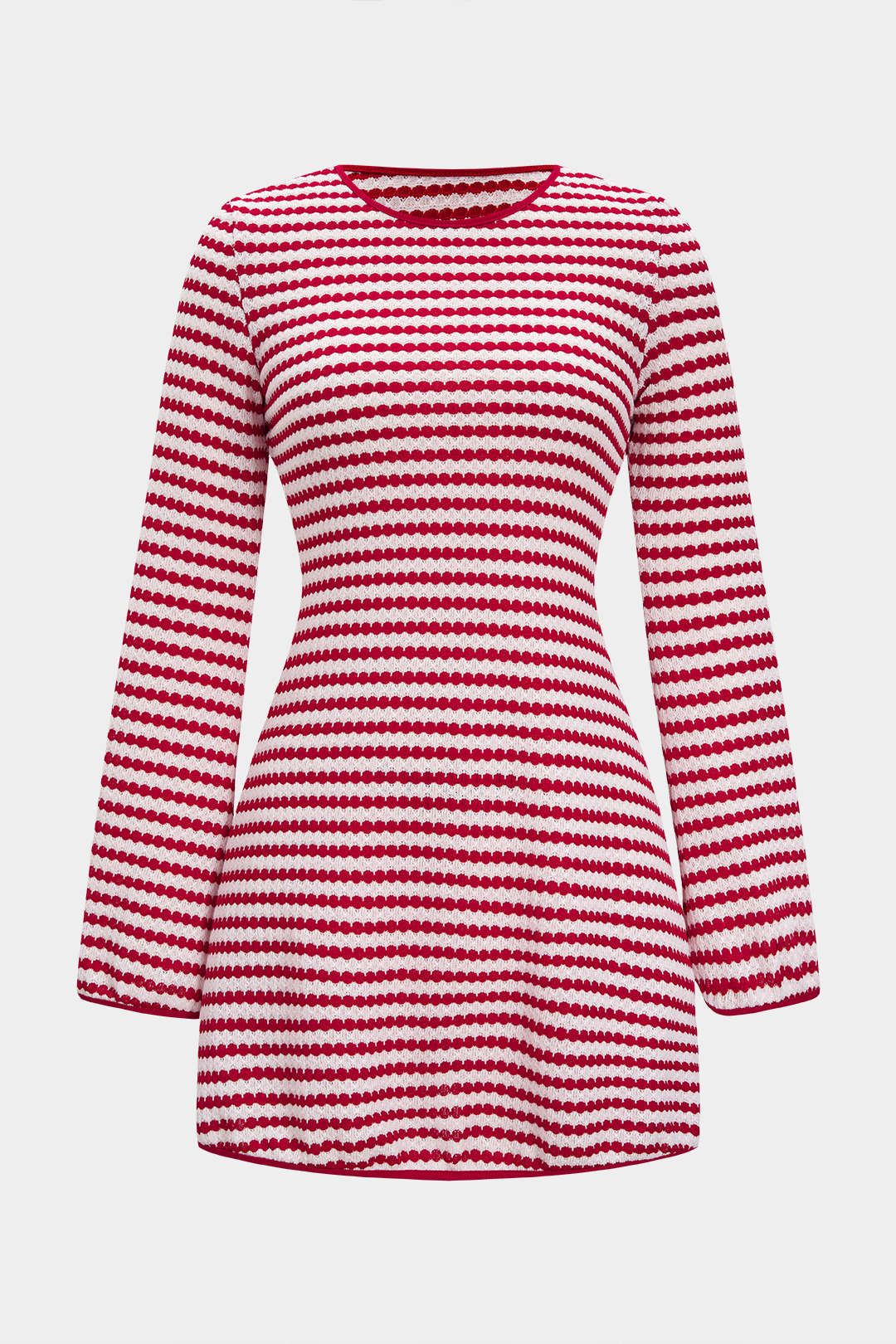 Stripes Print Knit Round Neck Long Sleeve Dress