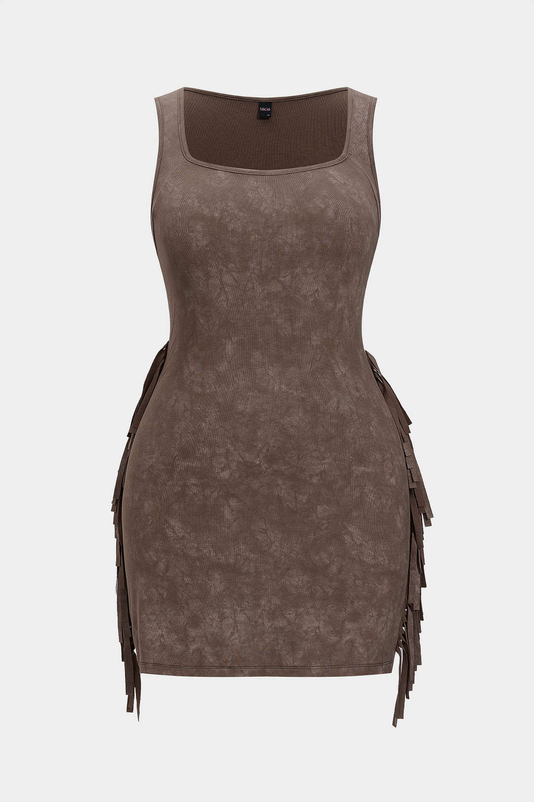 Plus Size Tie-Dye Printed Fringe Square-Neck Sleeveless Mini Dress