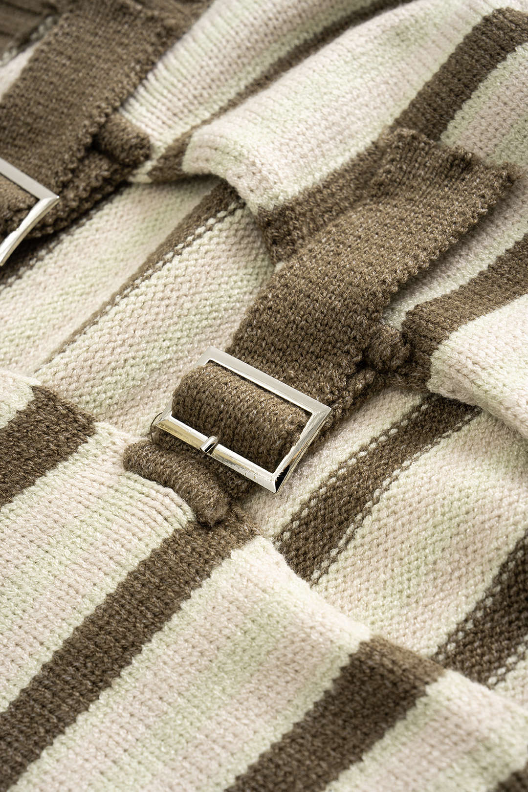 Knit Stripes Contrast Print Metallic Button Long-Sleeve Top