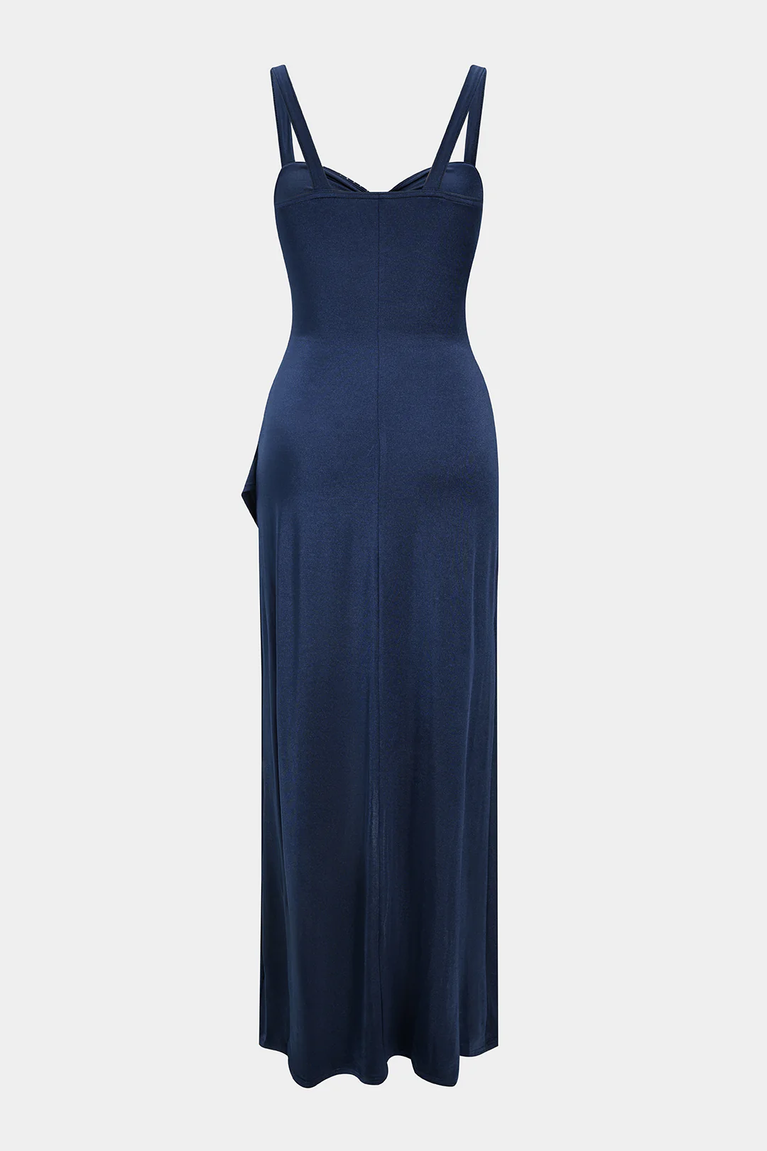 Satin Cut-Out Twist-Knot Ruched Side-Slit Sleeveless Maxi Dress