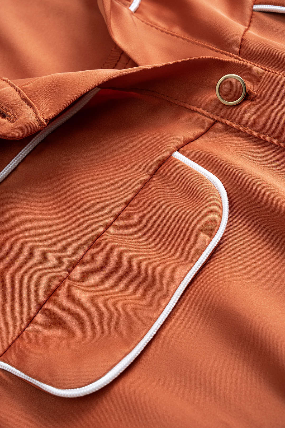 Satin Contrast Binding Tie-Front Long Sleeve Mini Dress