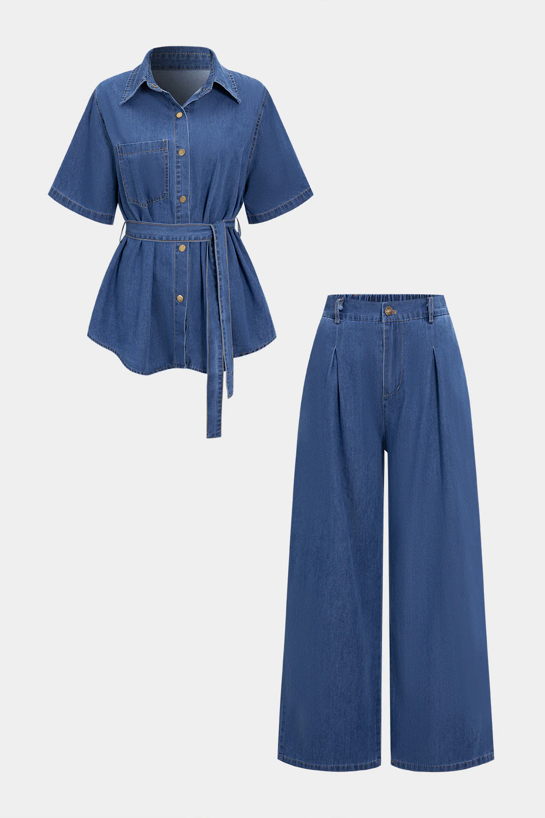 Denim Button Tie Shirt And Jeans Set