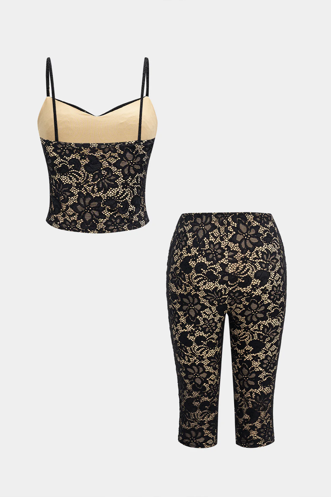 Backless Lace Sheer Cami Top And Shorts Set