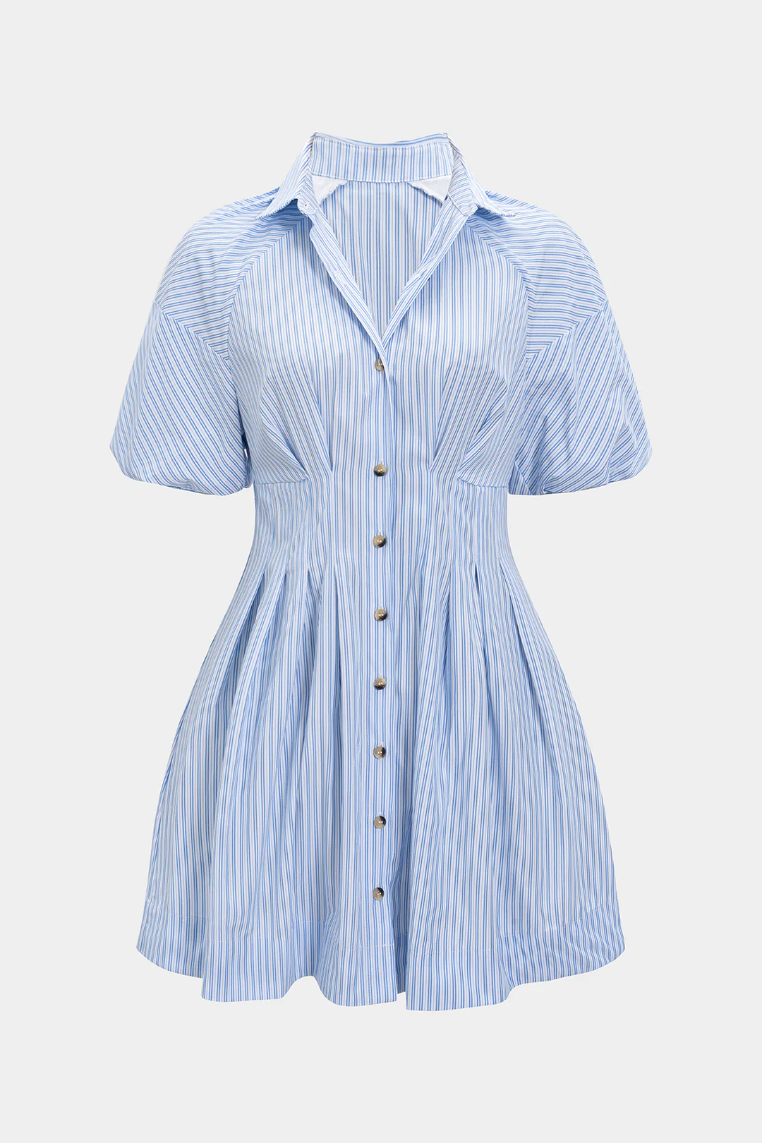 Striped Print Button Pocket Short-Sleeve Mini Dress