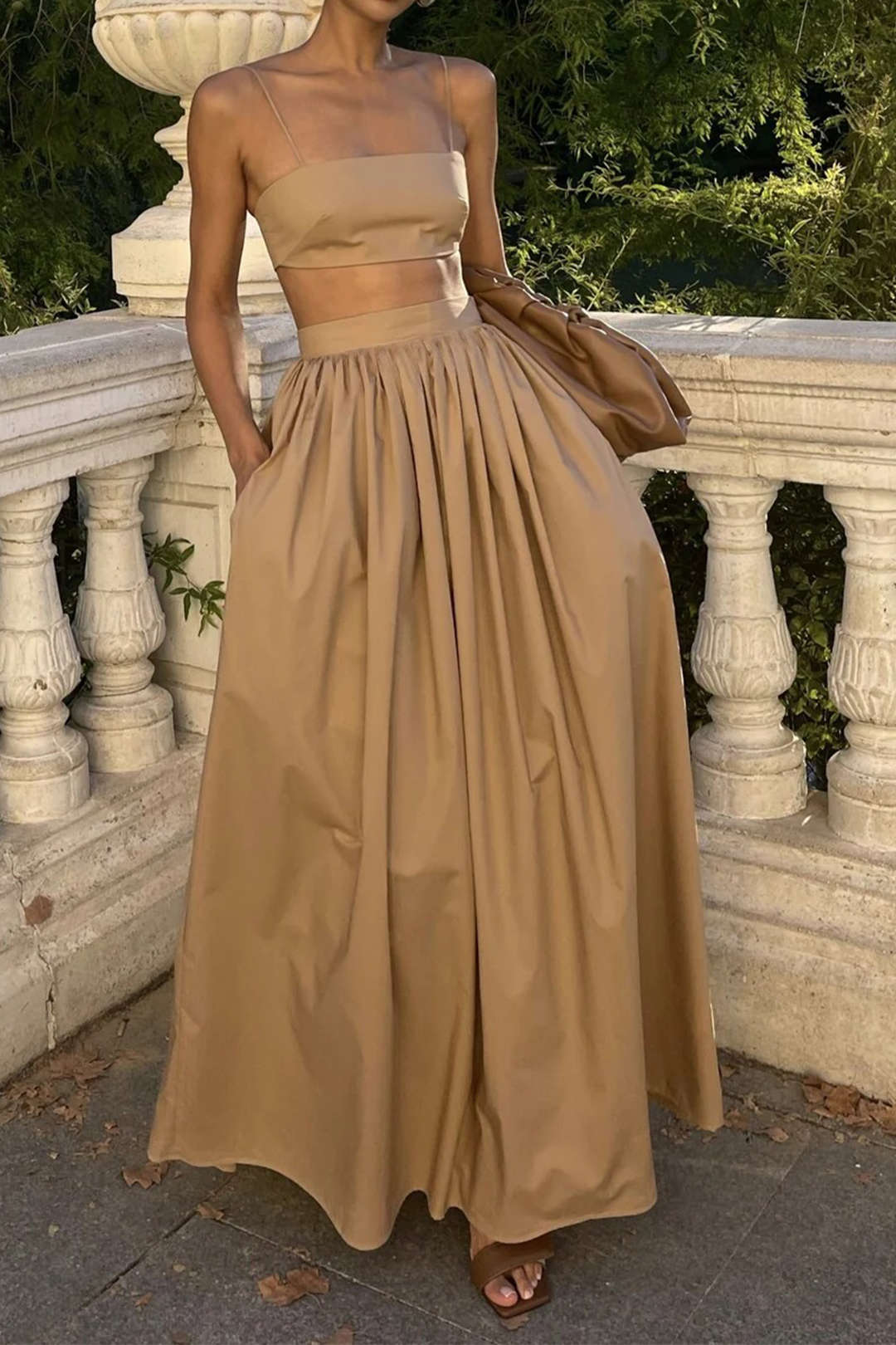 Shirred Cami Top And Ruched Skirt Set