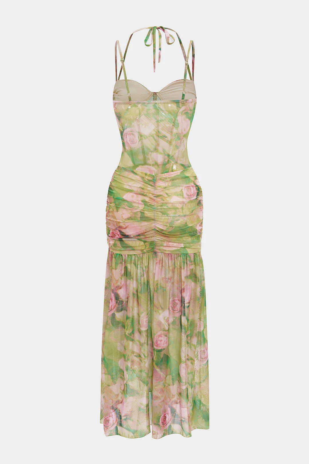 Floral Print Tie-up Sleeveless Midi Dress with Slit