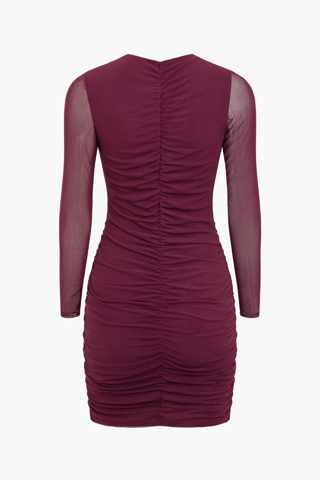 Mesh Cut-Out Ruched Long-Sleeve Mini Dress
