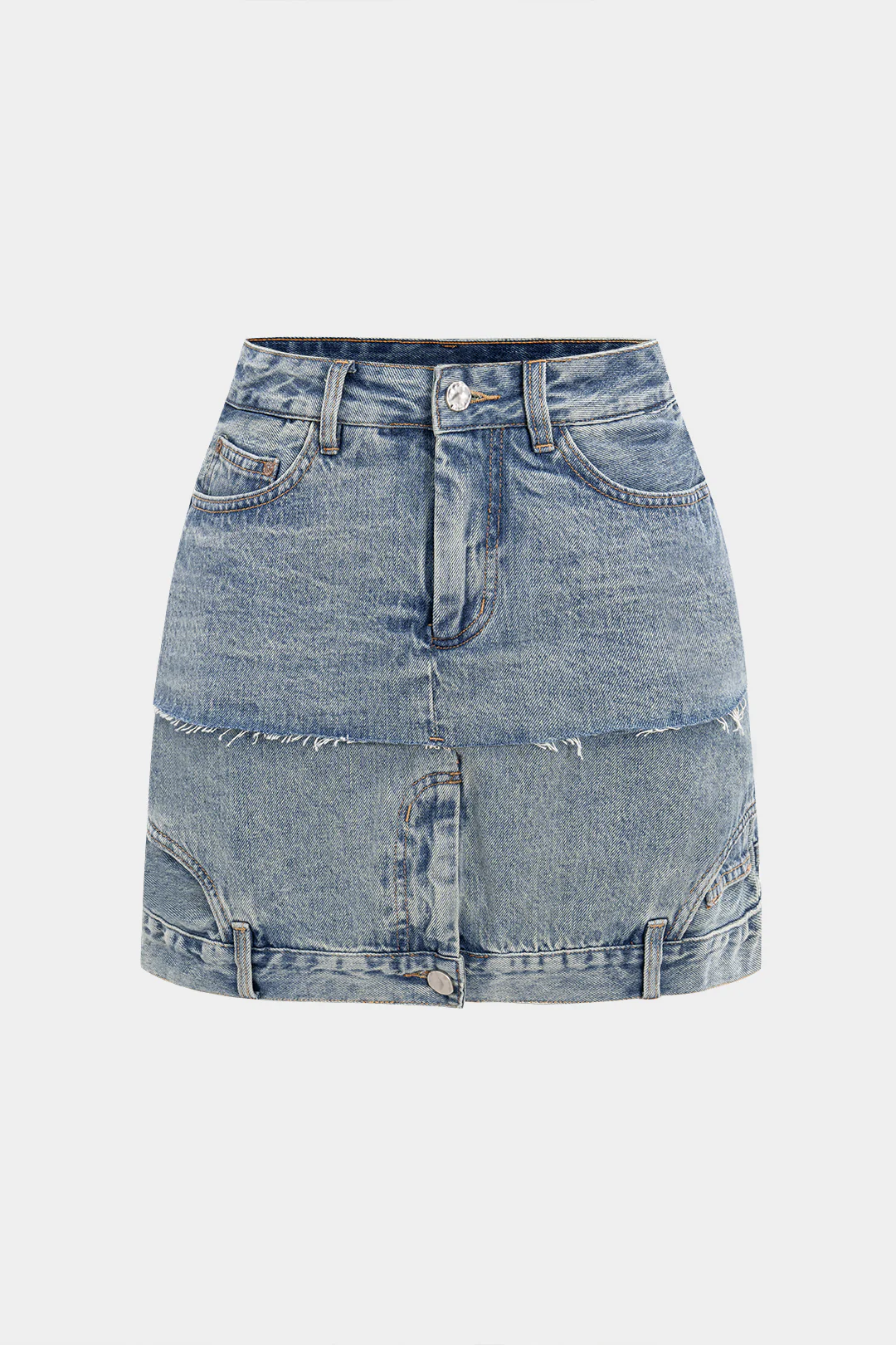 Denim Patchwork Pocket Zippered Skirt