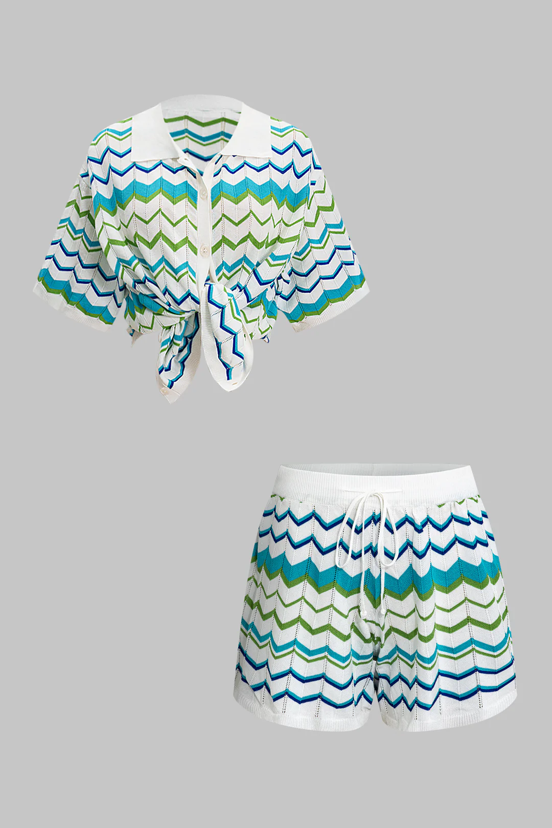Contrasting Knit Top and Drawstring Shorts Set