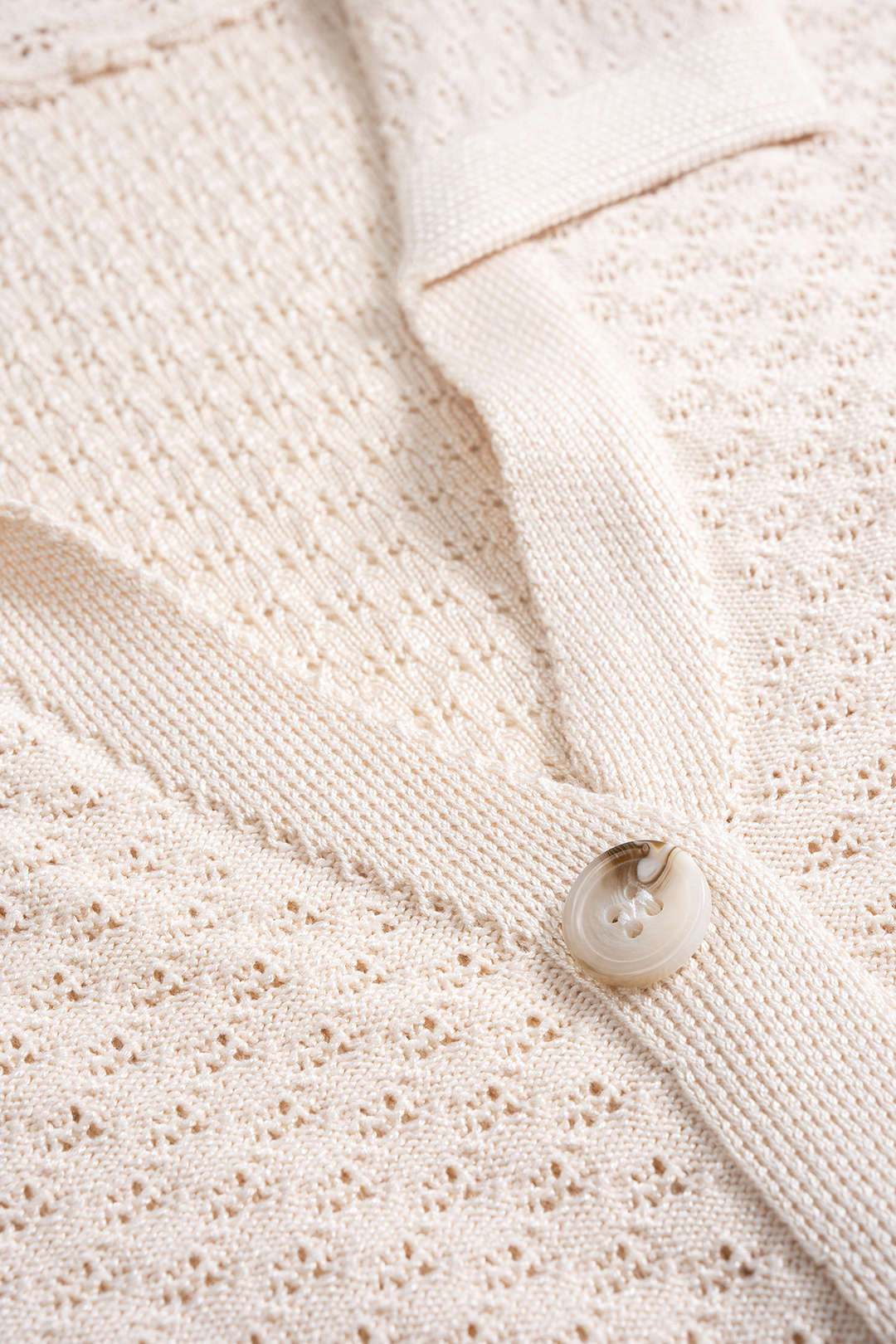 Knit Hollow-Out Button Short-Sleeve Top and Skirt Set