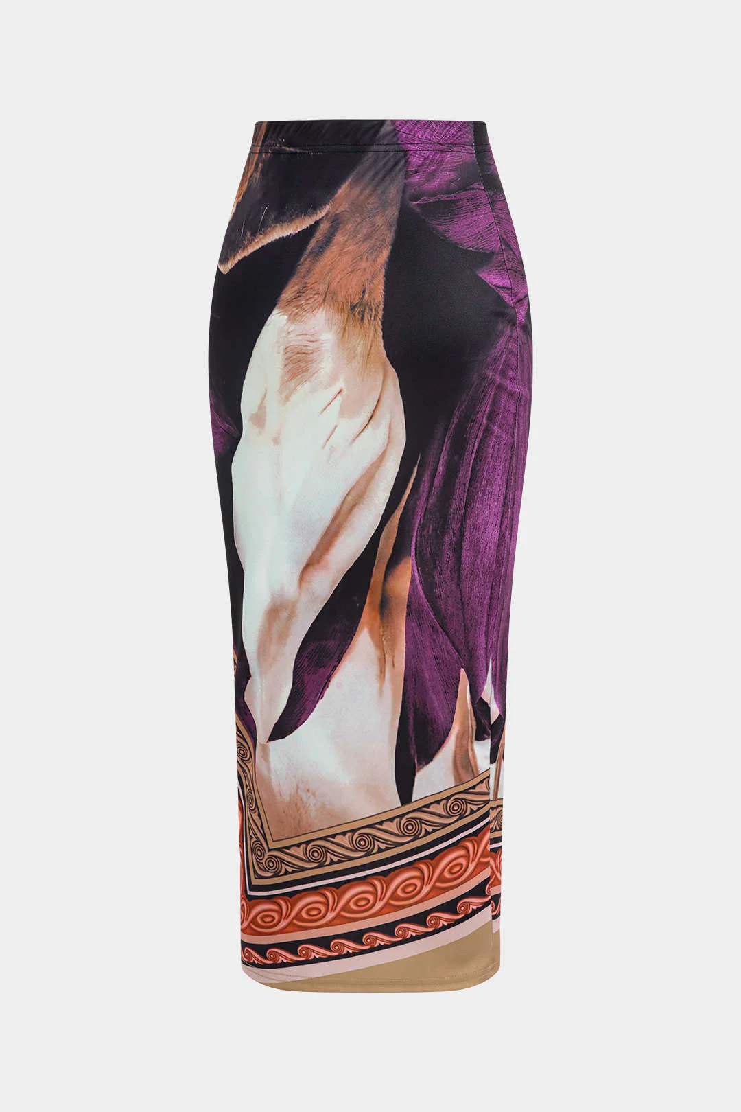 Abstract Floral Print Long Sleeve Top and Midi Skirt Combo