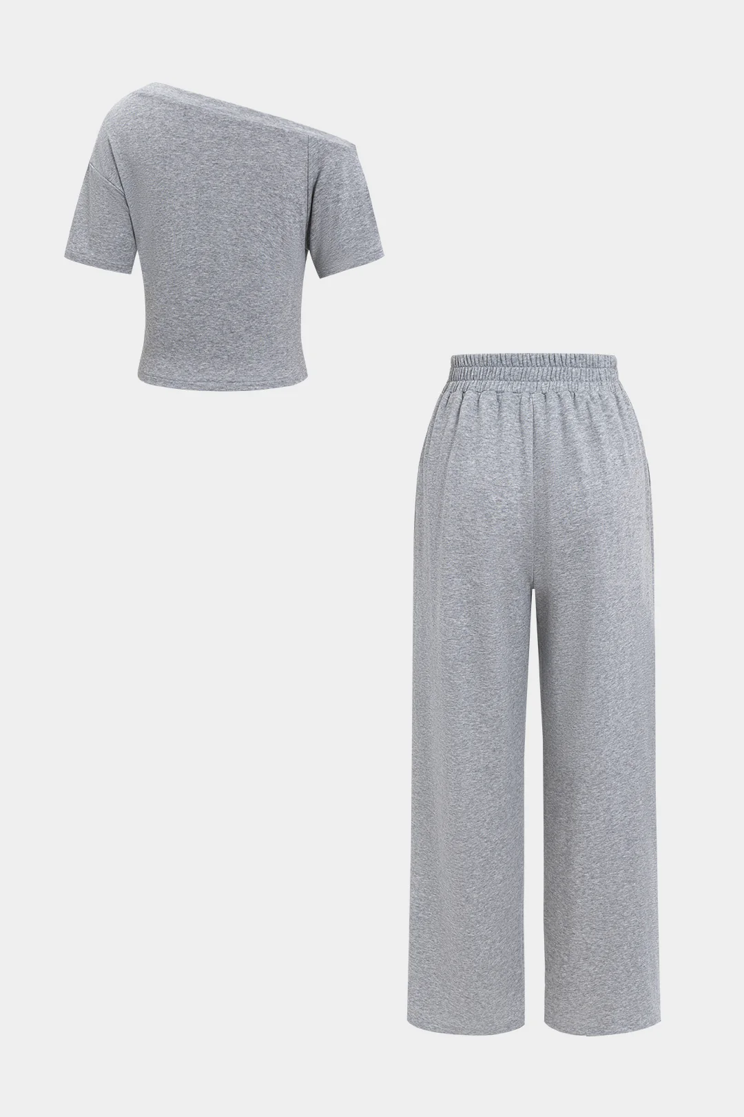 Tie Front Ruched Asymmetrical Tank Top And Trousers Set