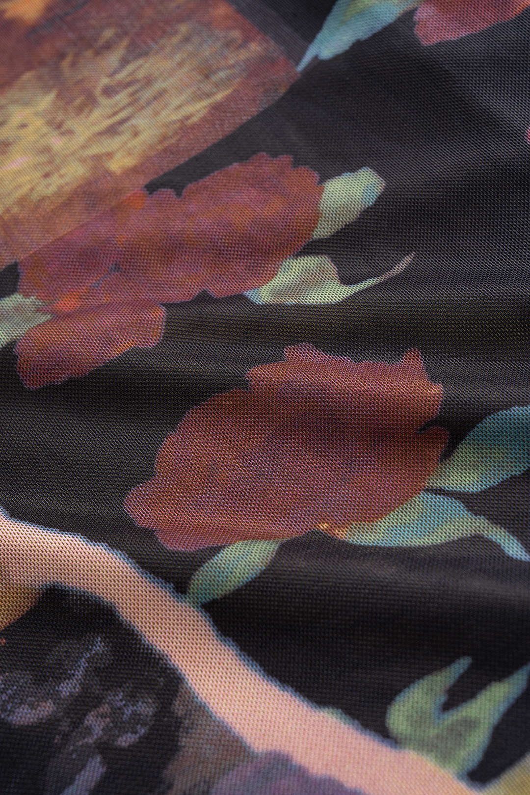 Vintage Floral Print Mesh Sleeveless Midi Slip Dress