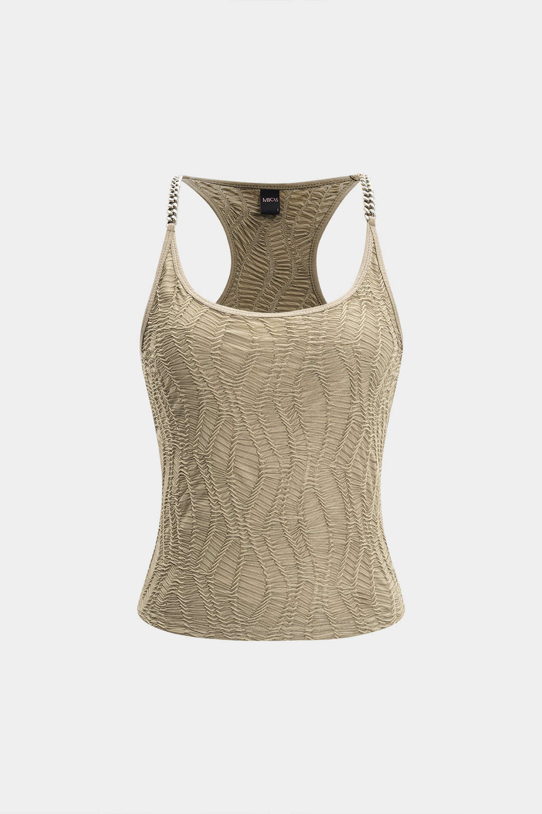 Metallic Chain Decor Textured Sleeveless Tank Top