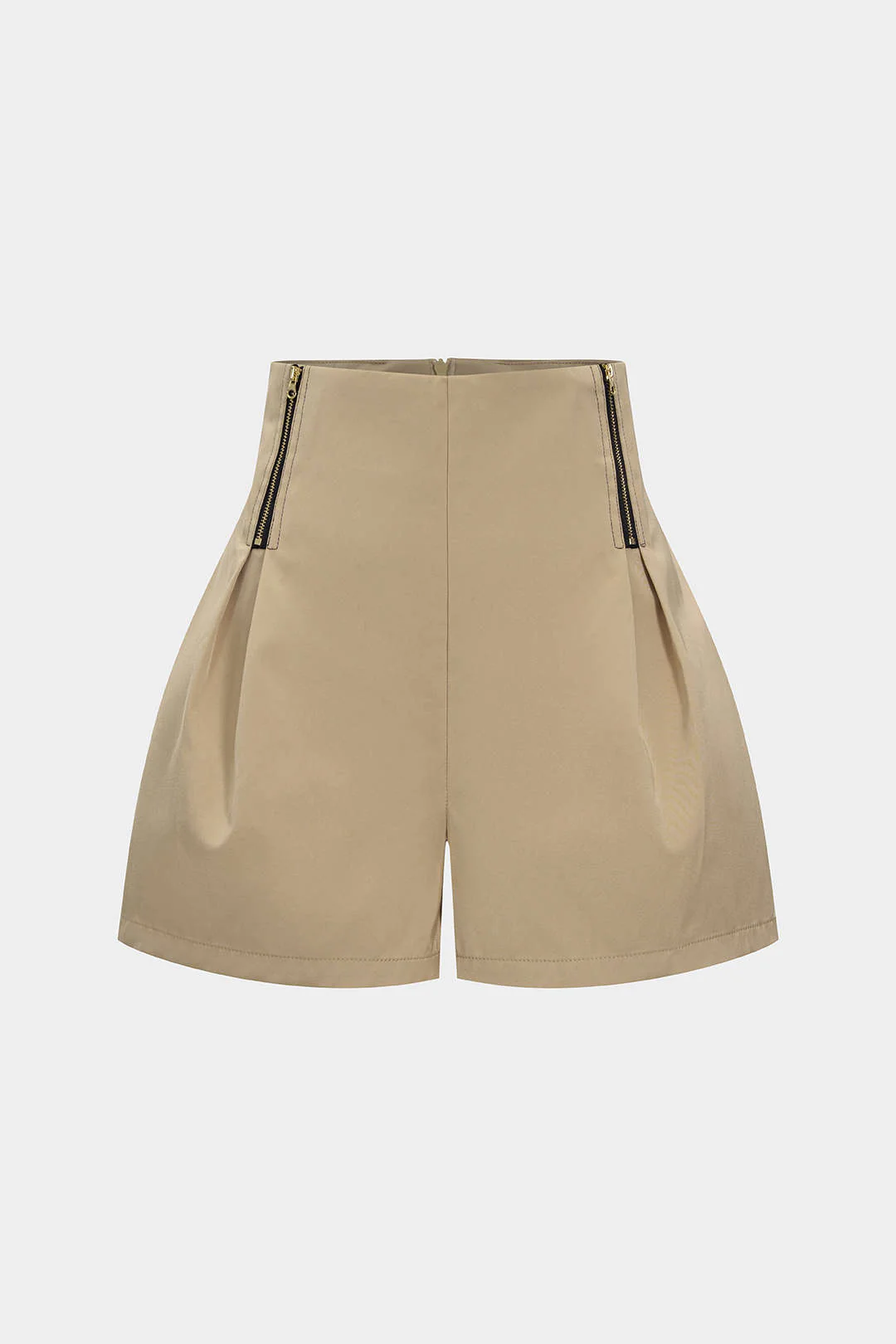 High-Waisted Ruched Zipper Shorts