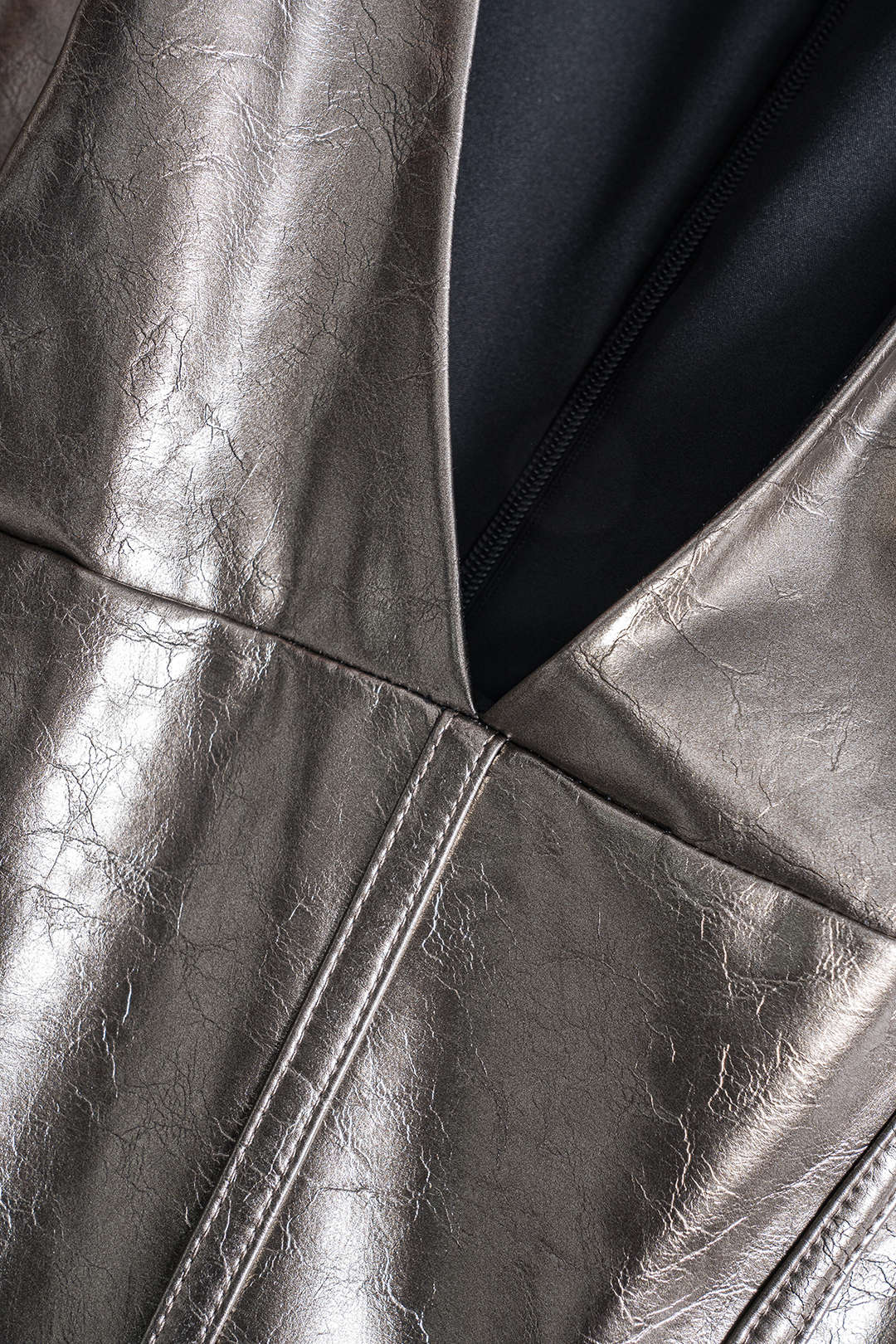 Faux Leather Fake Pocket V-Neck Sleeveless Mini Dress