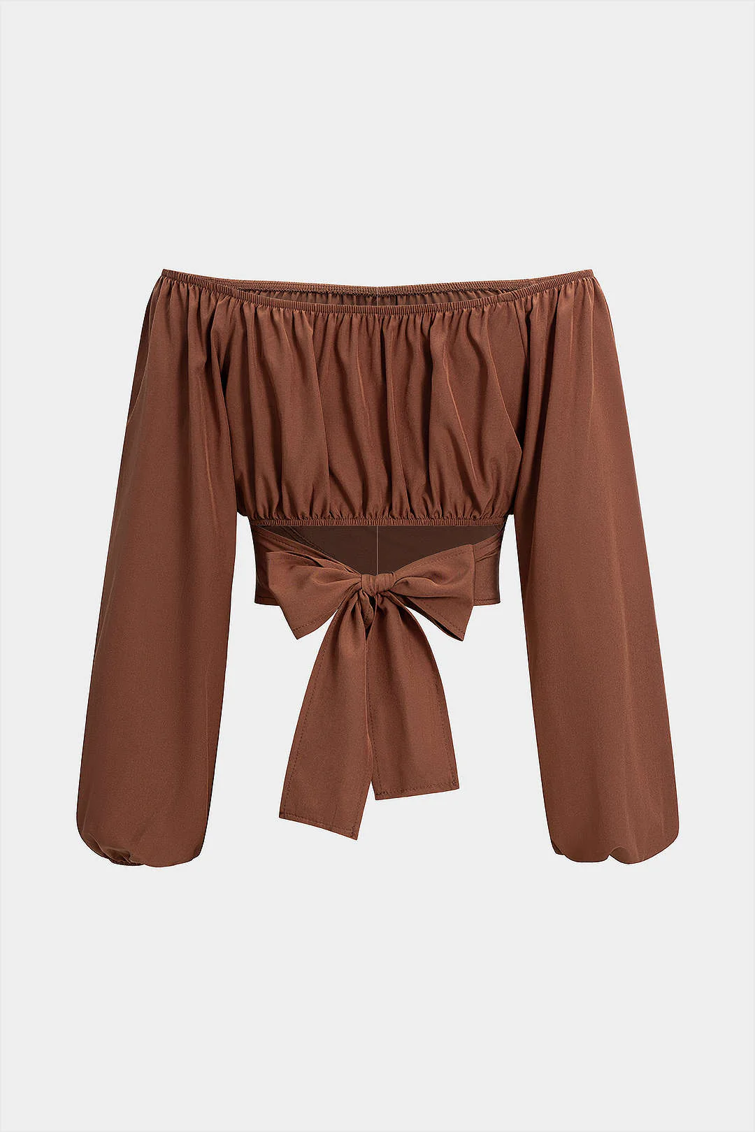 Off Shoulder Crossed Ruched Long-Sleeve Tube Top