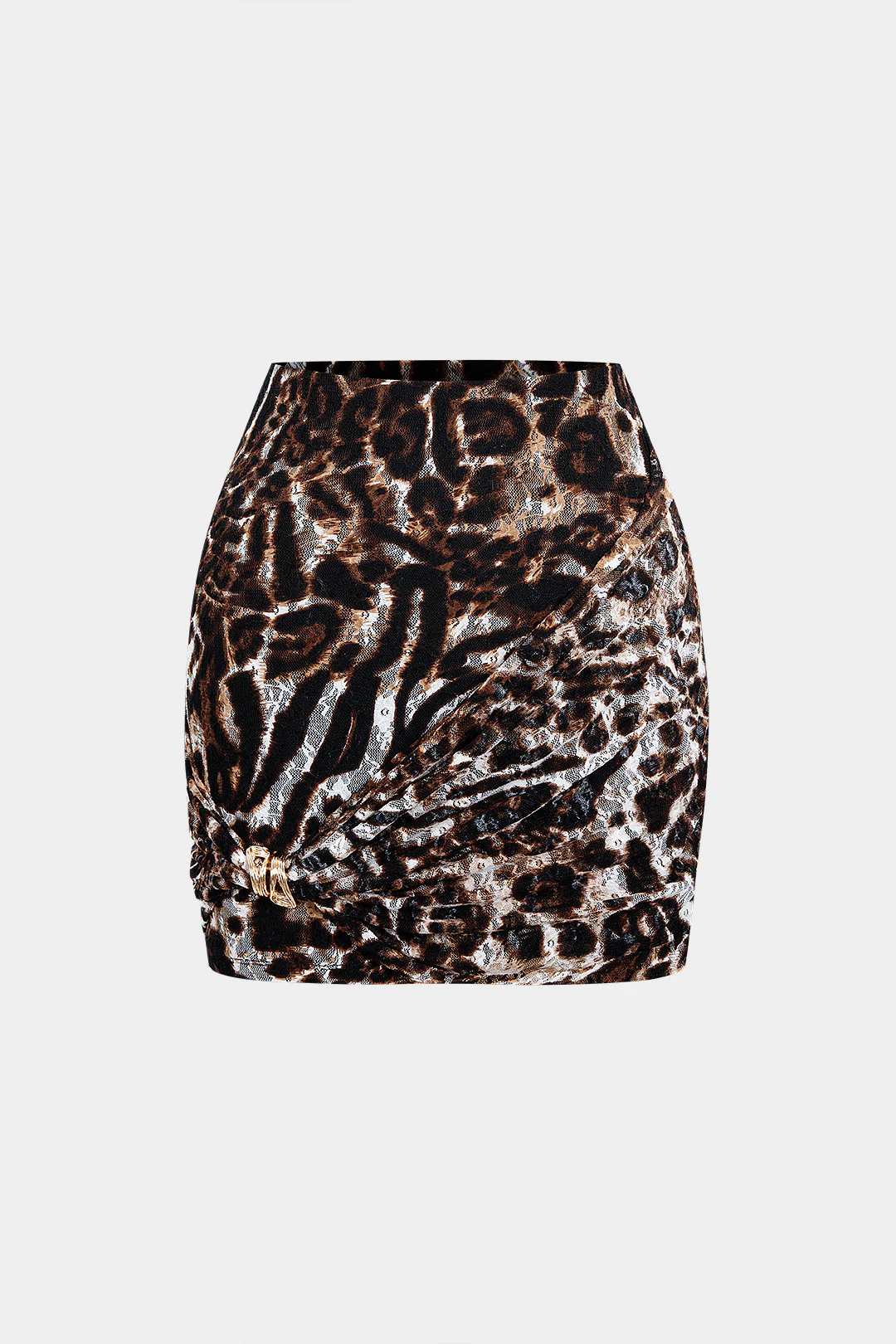 Jacquard Leopard Print Metallic Decor Ruched Skirt