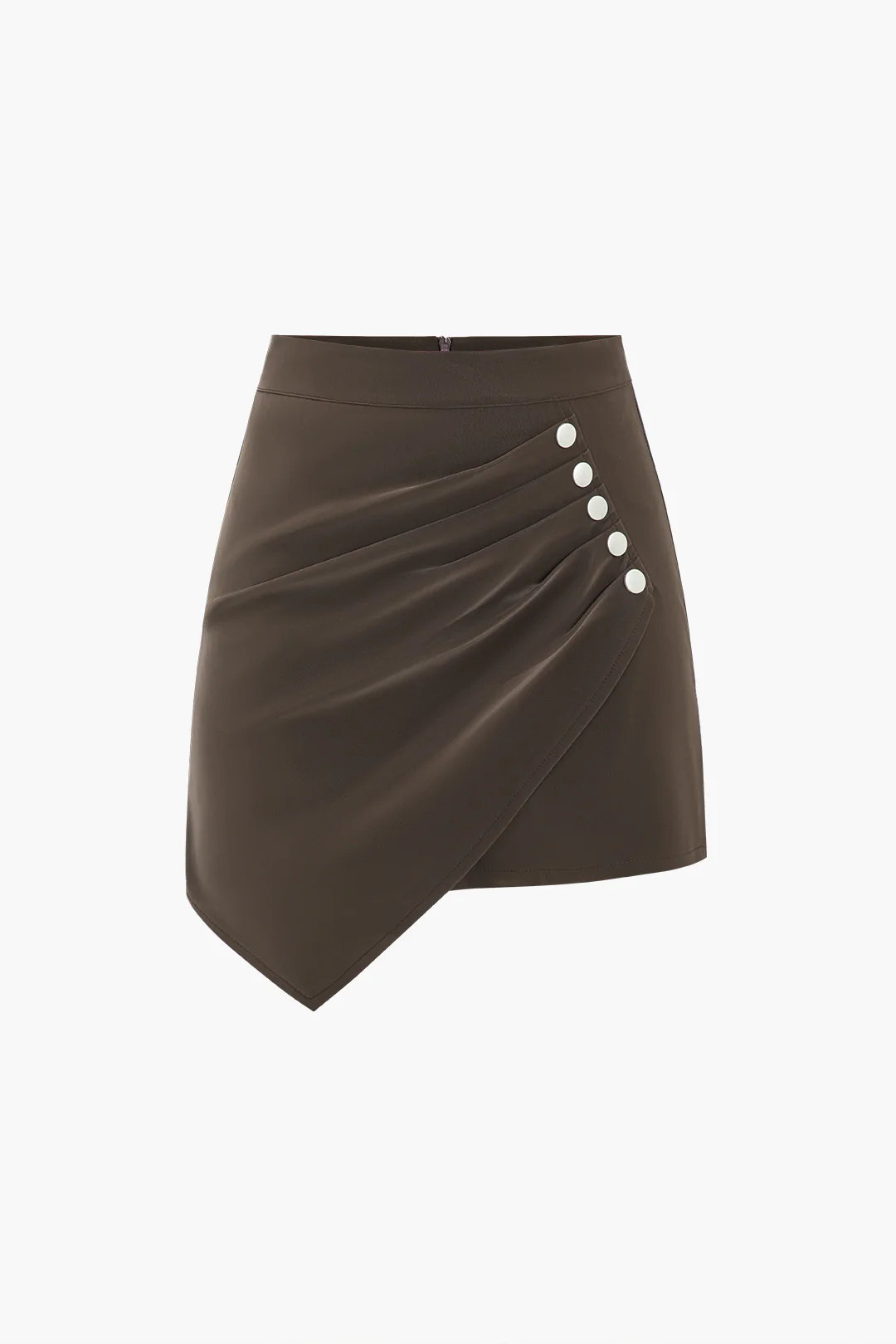 Faux Leather Asymmetrical Button-Ruched Skirt