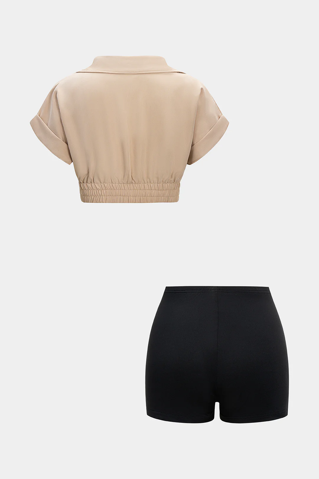 Button Shirred Short Sleeve Top and Shorts Outfit Set