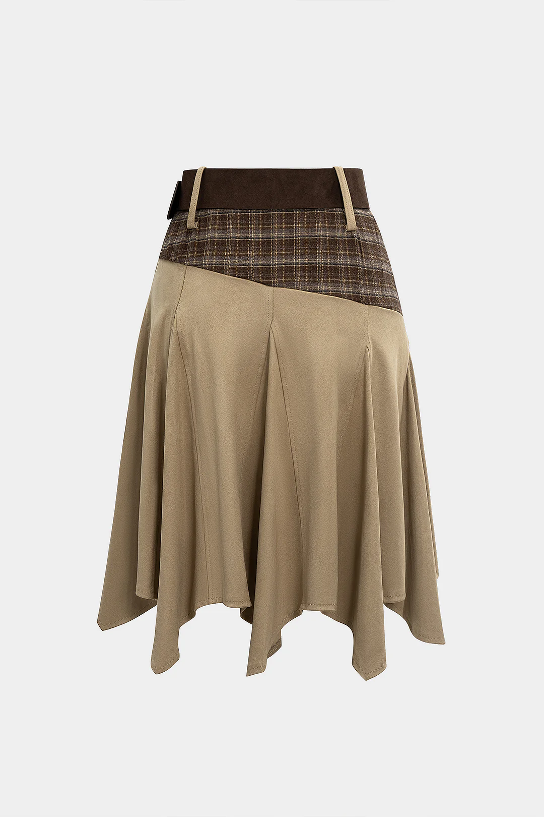 Suede Patchwork High Waist  Belted Skirt