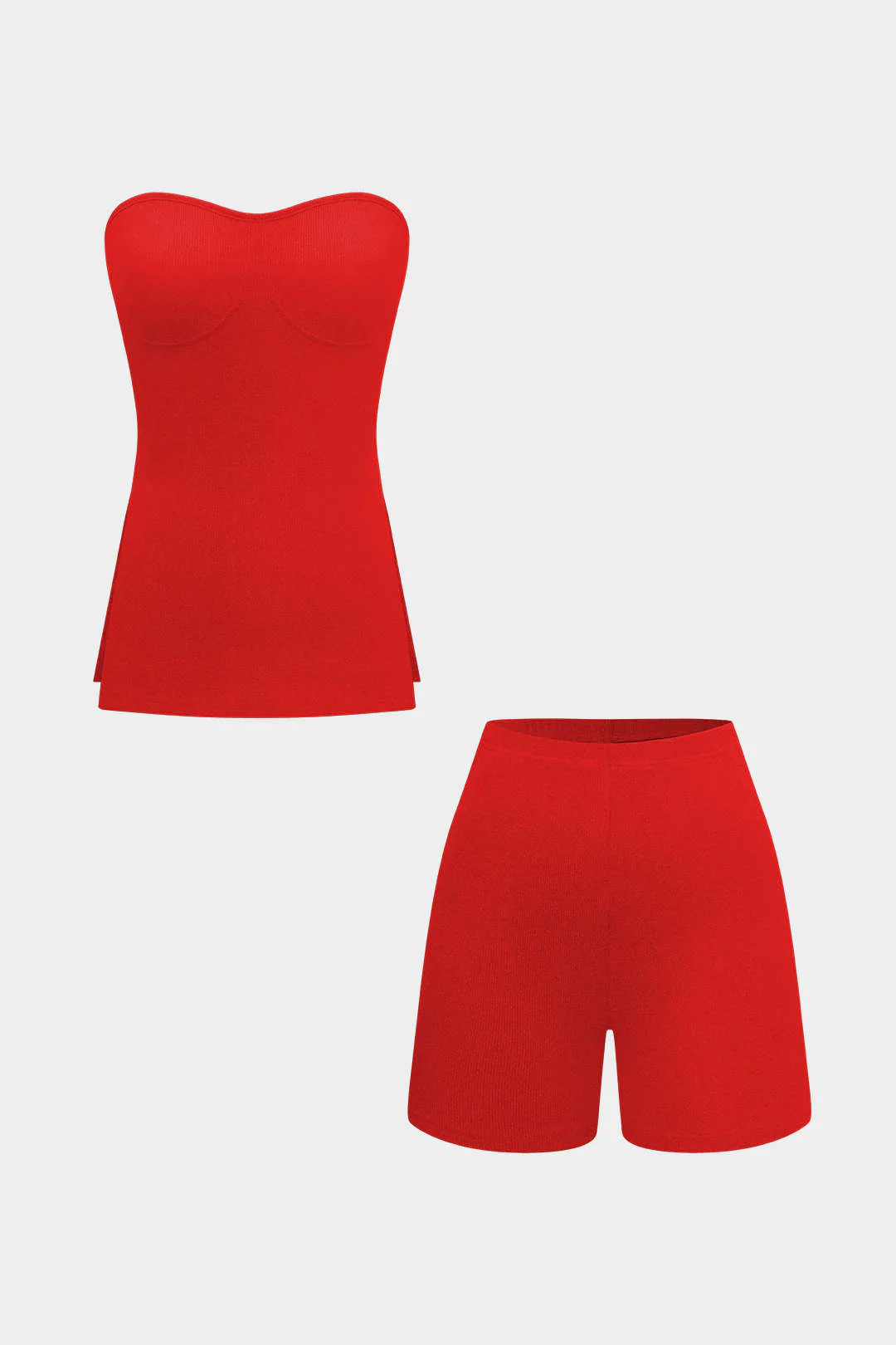 Simple Solid Knit Strapless Top and Shorts Set
