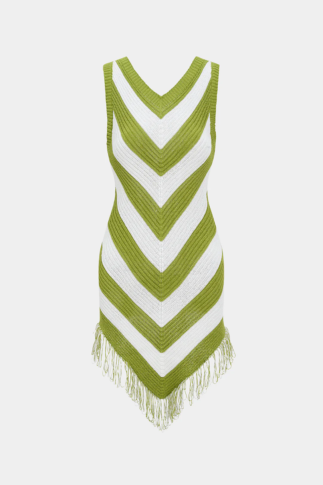 Knit Fringe Contrast Sleeveless Dress