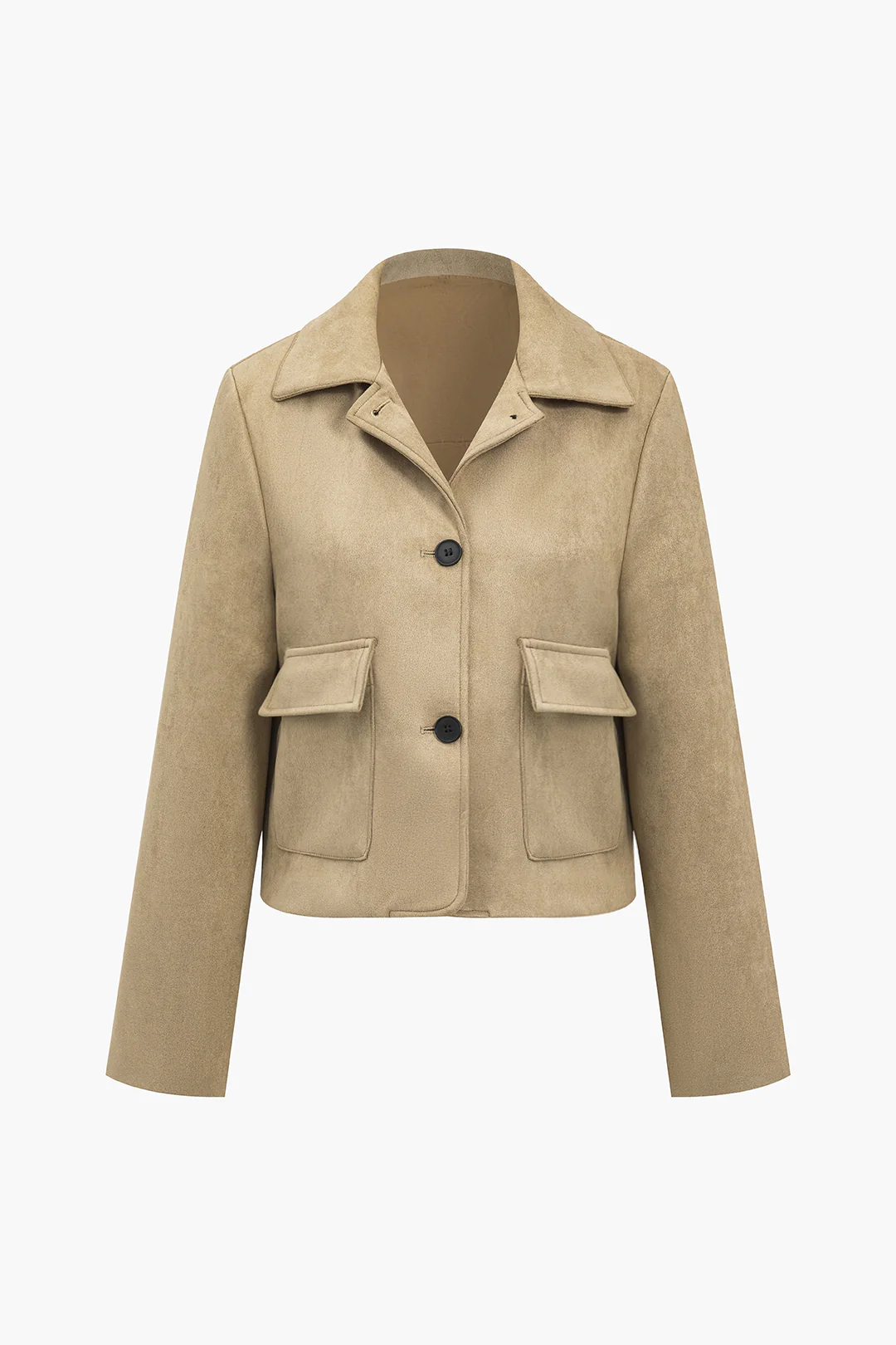 Suede Lapel Long Sleeve Leather Jacket