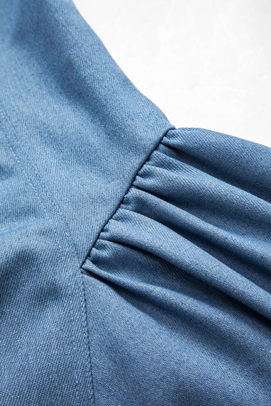 Button-Ruched Sleeveless Denim Dress