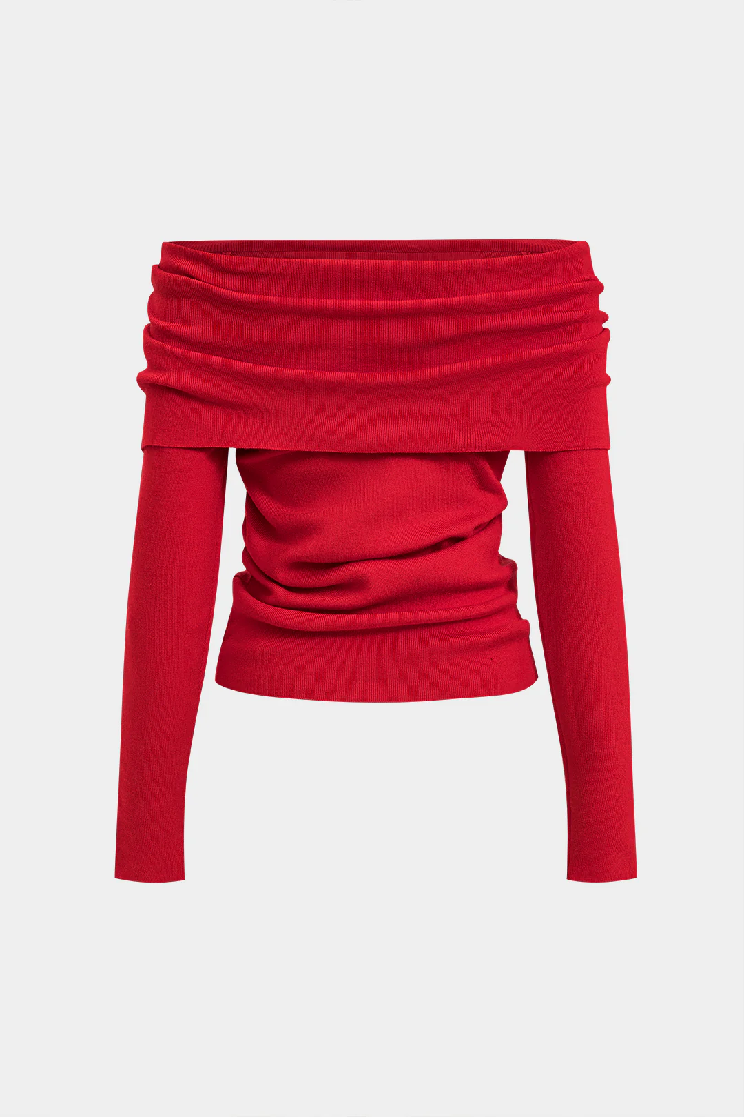 Knitted Ruched Off Shoulder Long-Sleeve Top
